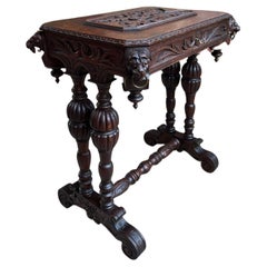 Antique French Console Side Table Renaissance PETITE Gothic Carved Oak c1880
