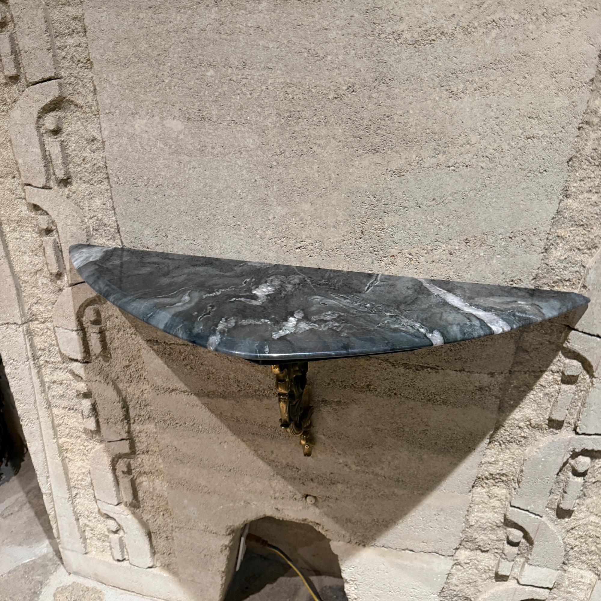 Hollywood Regency Antique French Console Table Bronze Ornate Support New Stone For Sale