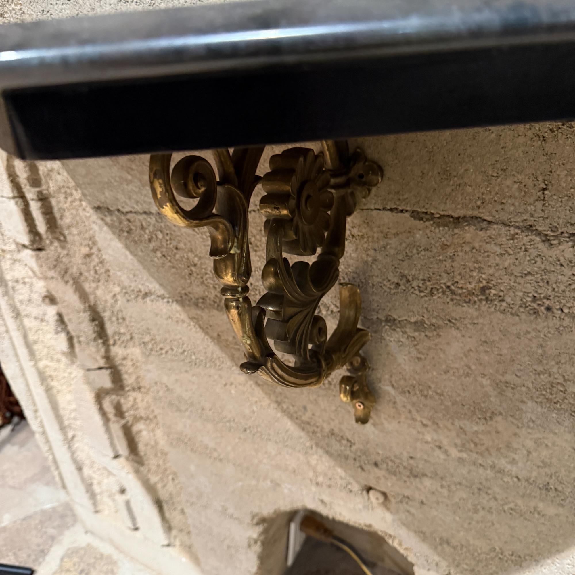 Antique French Console Table Bronze Ornate Support New Stone In Fair Condition For Sale In Chula Vista, CA
