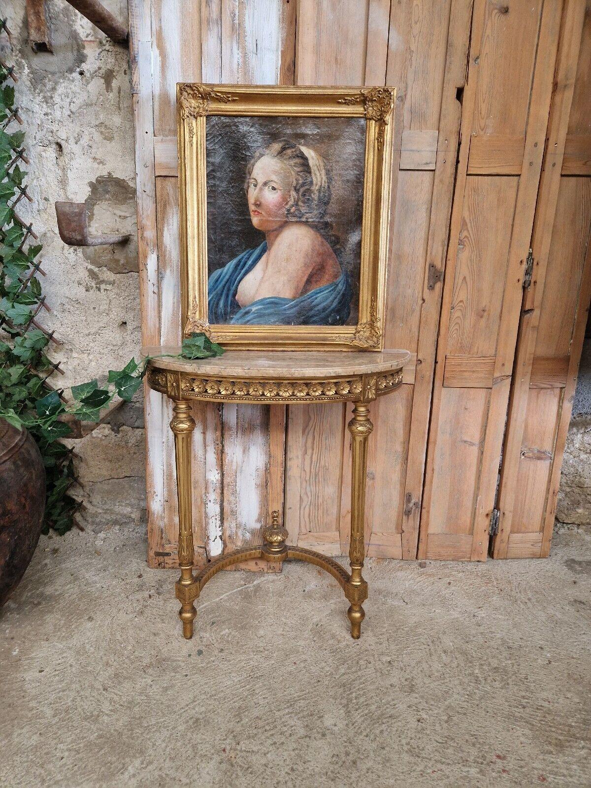 Français Ancienne table console française de style Louis XVI avec plateau en marbre en vente