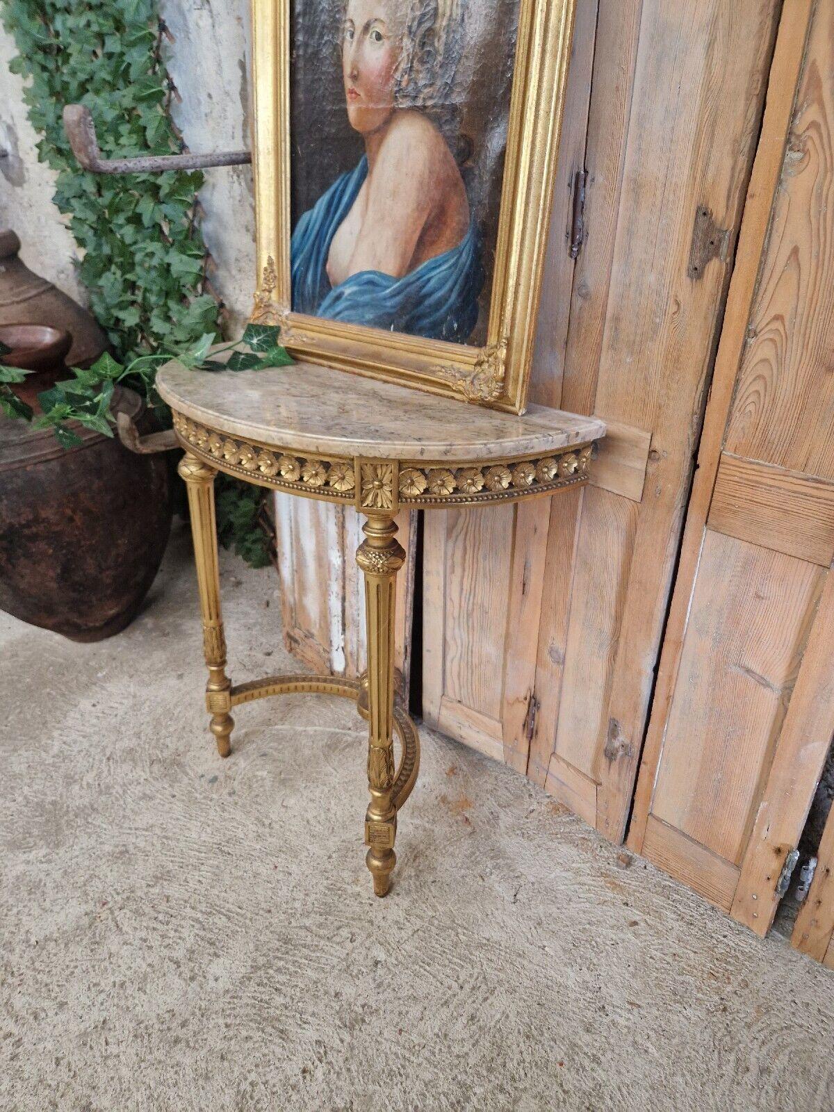 Ancienne table console française de style Louis XVI avec plateau en marbre en vente 2