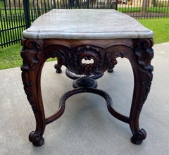 Antique French Console Table marbrée Louis XV Noyer sculpté Foyer Canapé Entrée