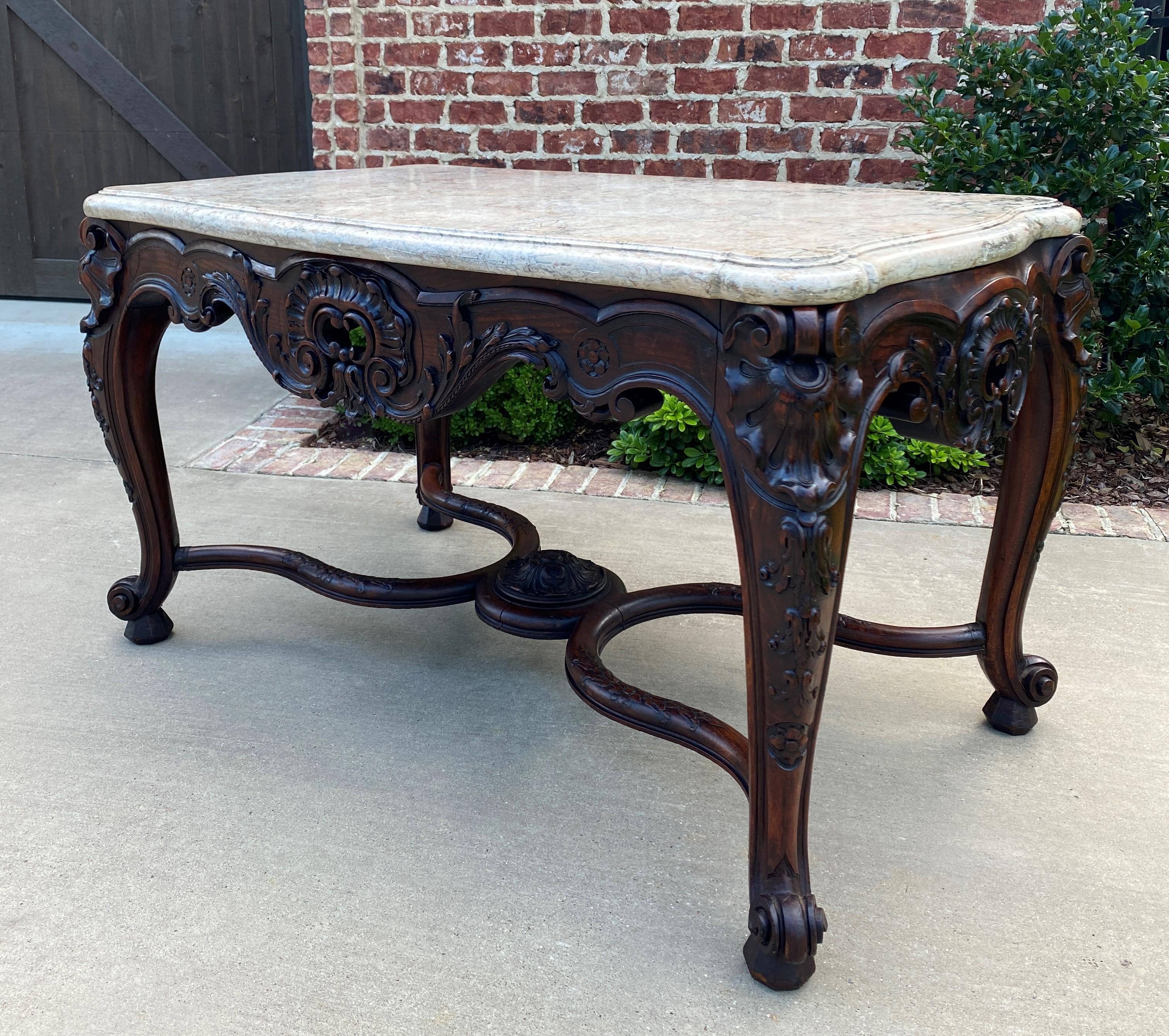 Antique French Console Table Marble Top Louis XV Carved Walnut Foyer Sofa Entry In Good Condition For Sale In Tyler, TX