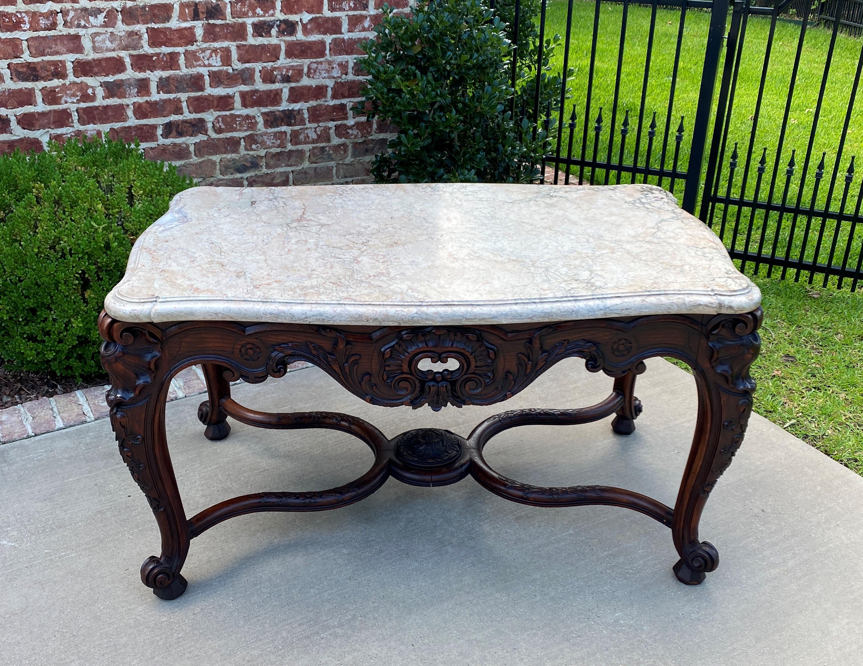 Antique French Console Table Marble Top Louis XV Carved Walnut Foyer Sofa Entry For Sale 3