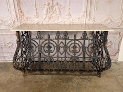 Antique French Console Table, Wrought Iron & Marble, Circa 1880
