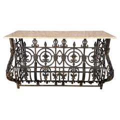 Antique French Console Table, Wrought Iron & Marble, Circa 1880
