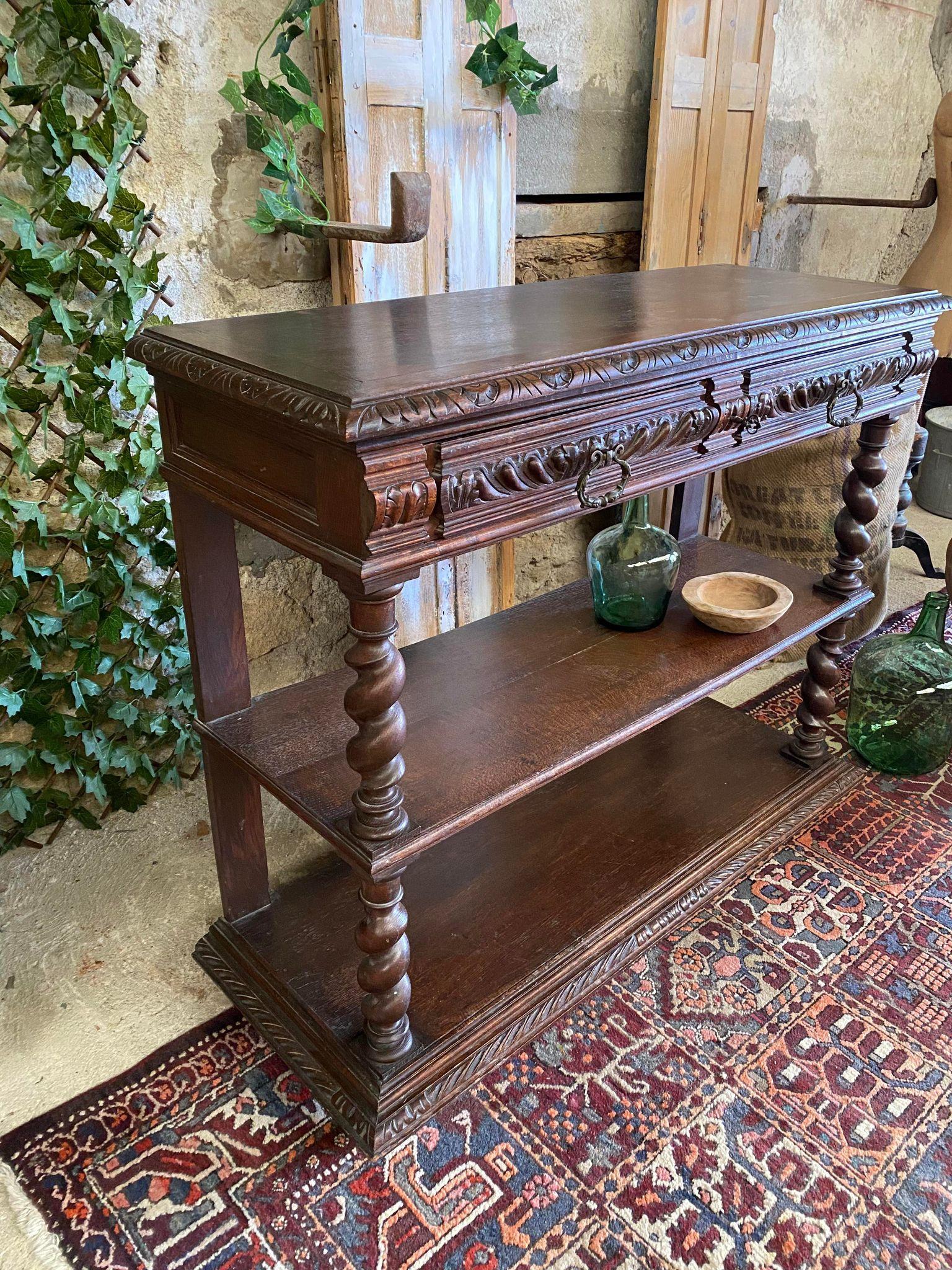 Renaissance 19th Century French Console Serving Table Marble Top