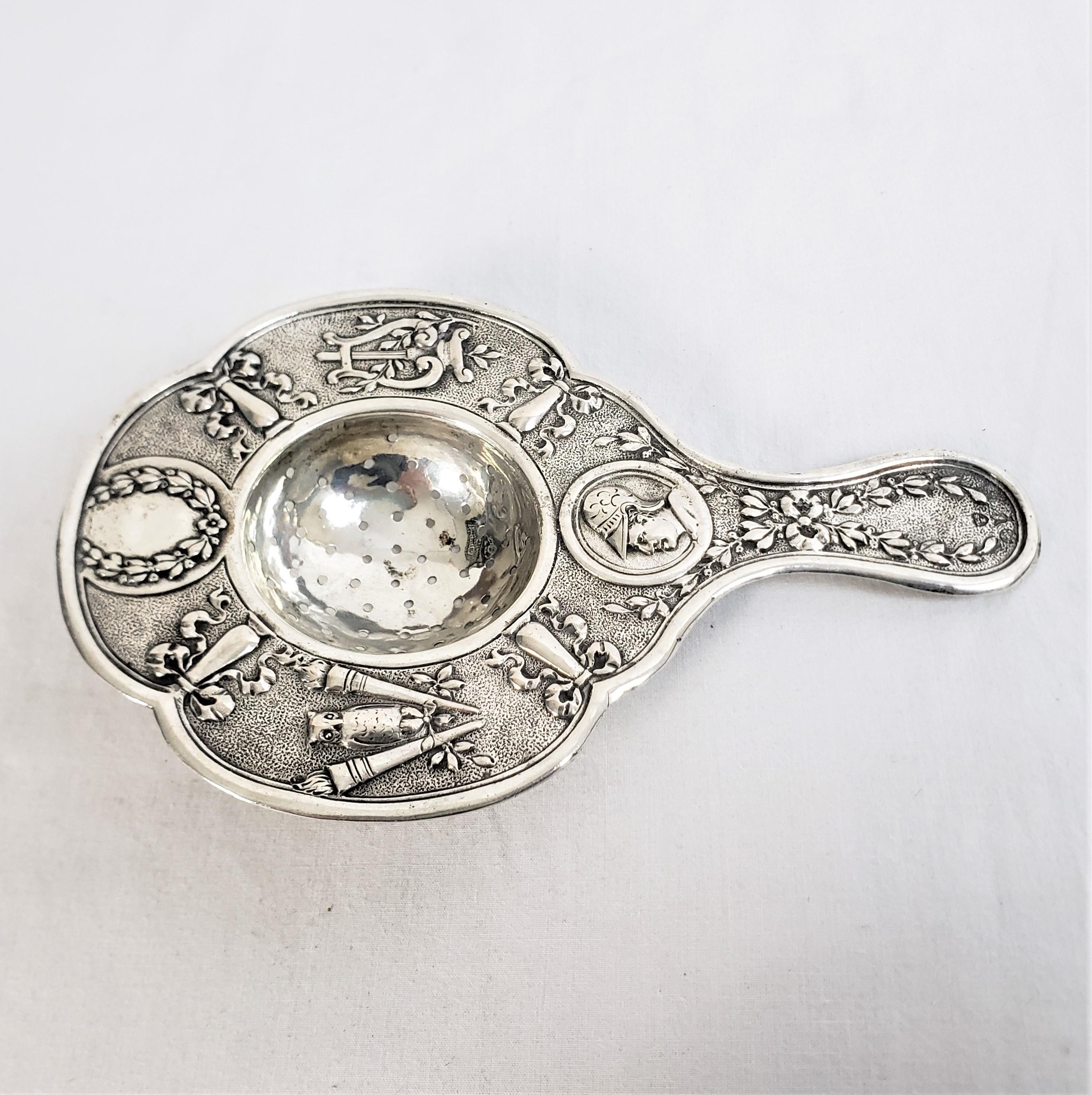 Molded Antique French Continental .800 Silver Tea Strainer For Sale