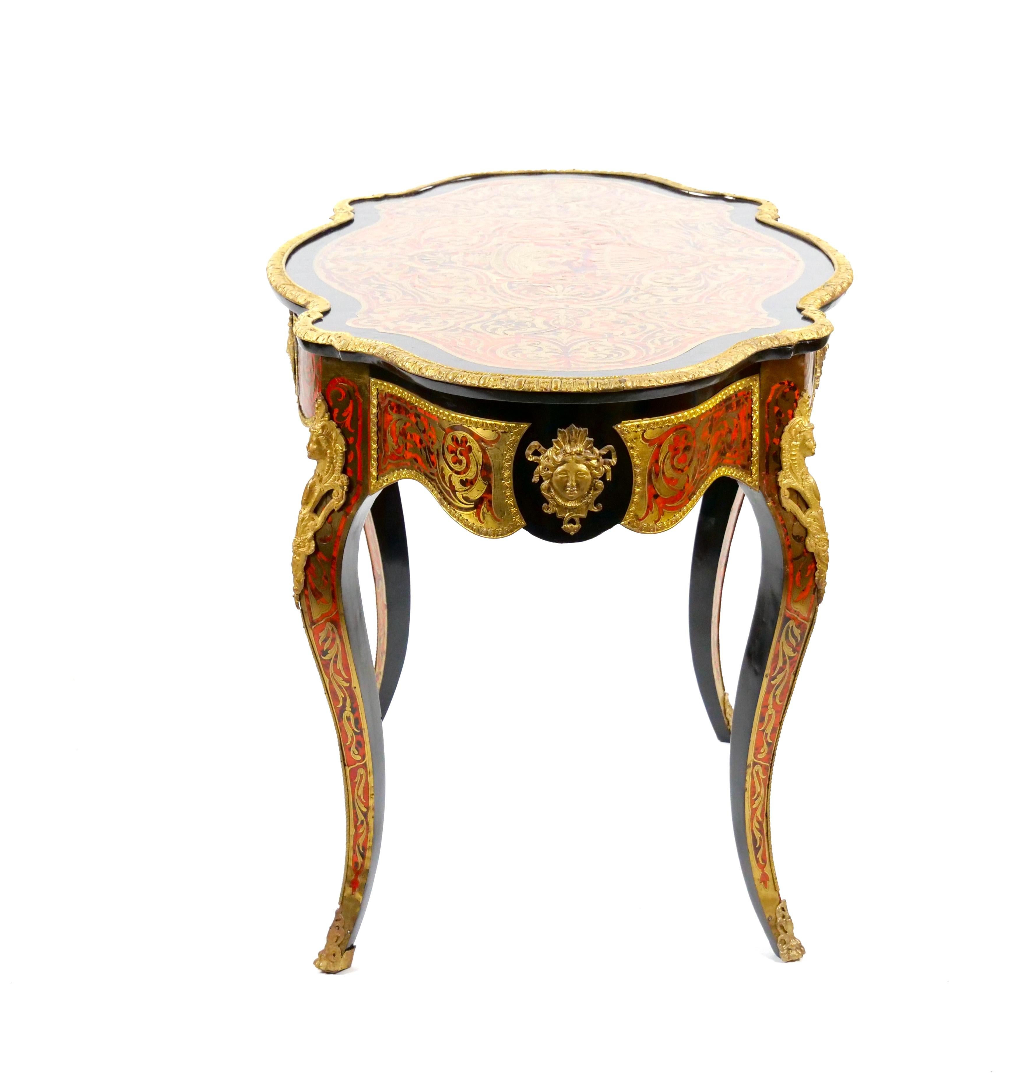 Louis XVI Antique French Continental Bronze Ormolu Mounted Boulle Style Desk/Center Table For Sale