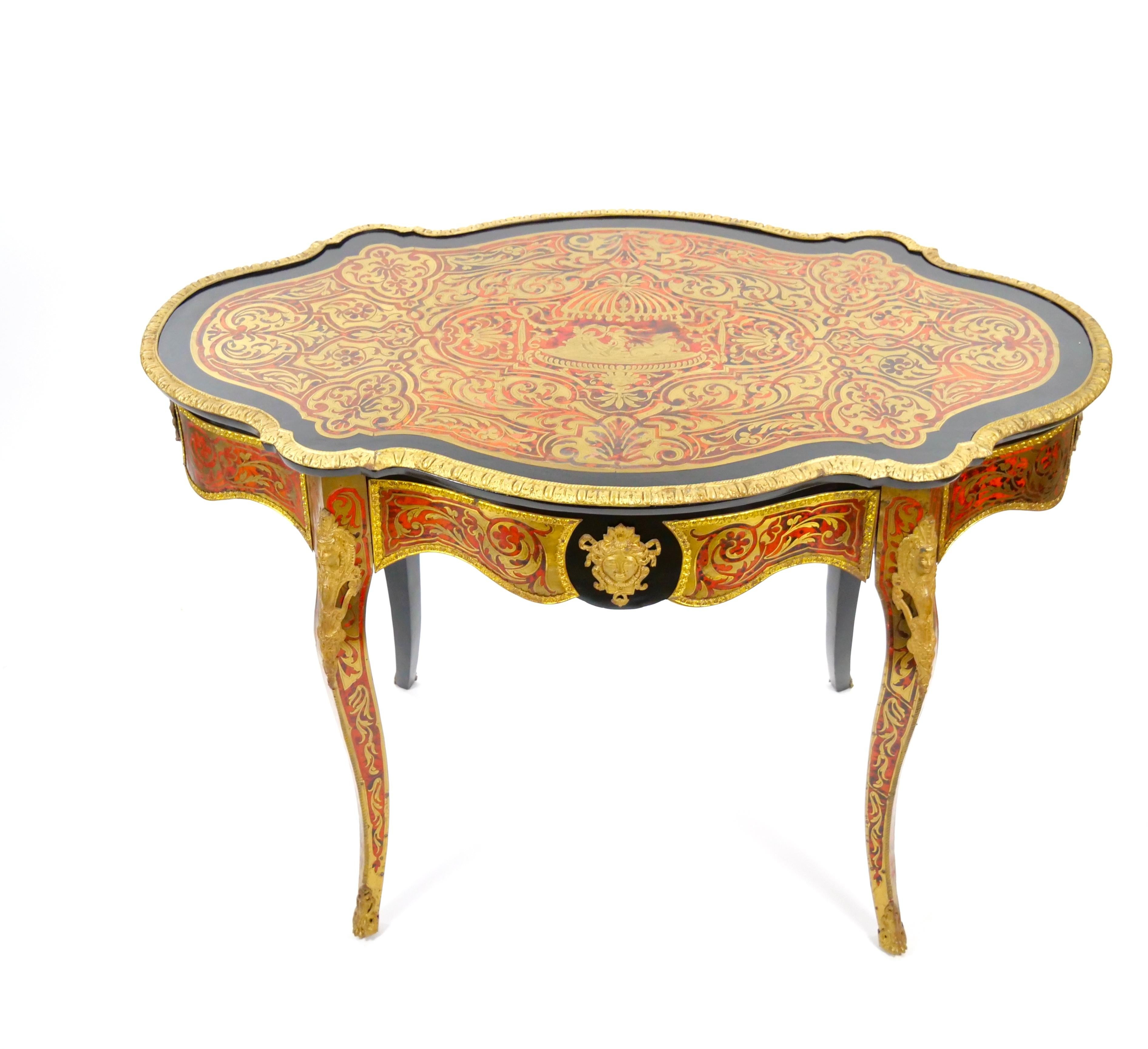 Gilt Antique French Continental Bronze Ormolu Mounted Boulle Style Desk/Center Table For Sale