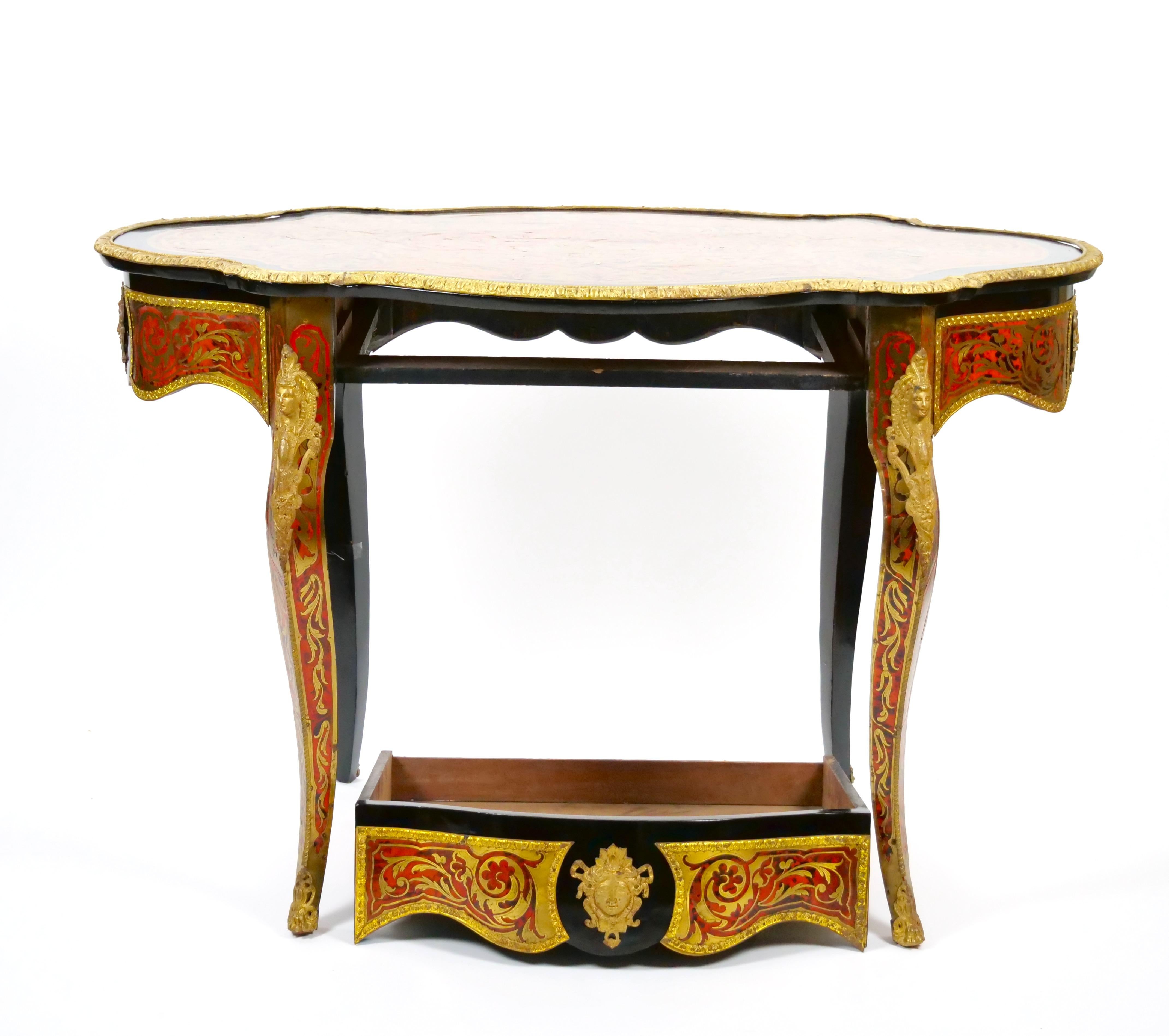 Antique French Continental Bronze Ormolu Mounted Boulle Style Desk/Center Table In Good Condition For Sale In Tarry Town, NY