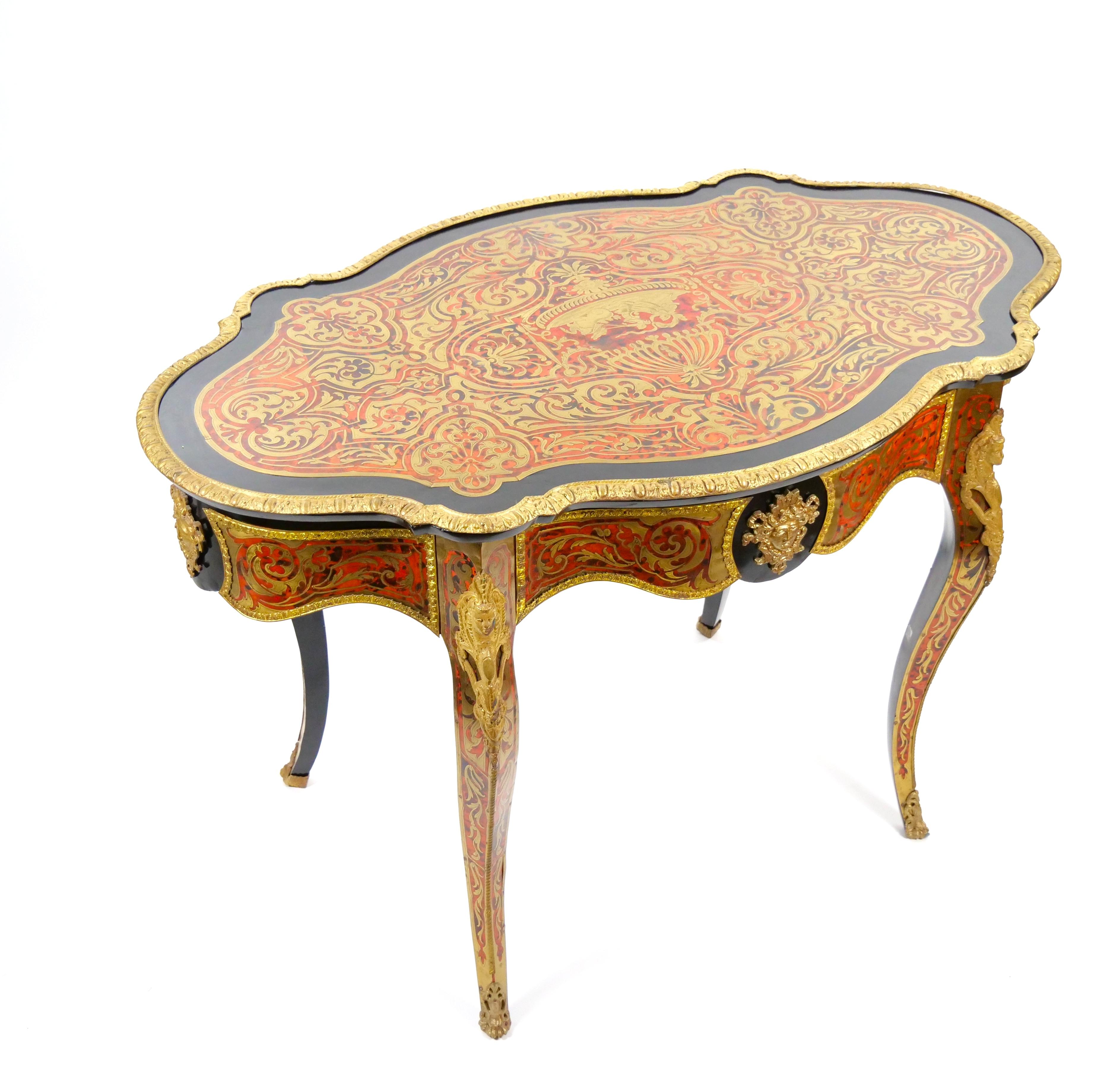 19th Century Antique French Continental Bronze Ormolu Mounted Boulle Style Desk/Center Table For Sale