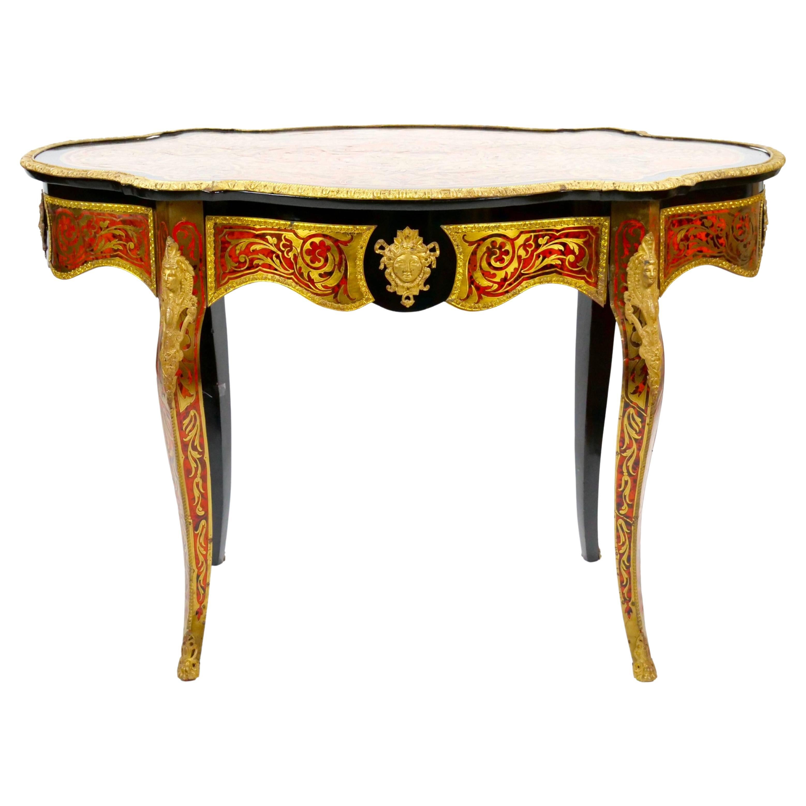 Antique French Continental Bronze Ormolu Mounted Boulle Style Desk/Center Table For Sale