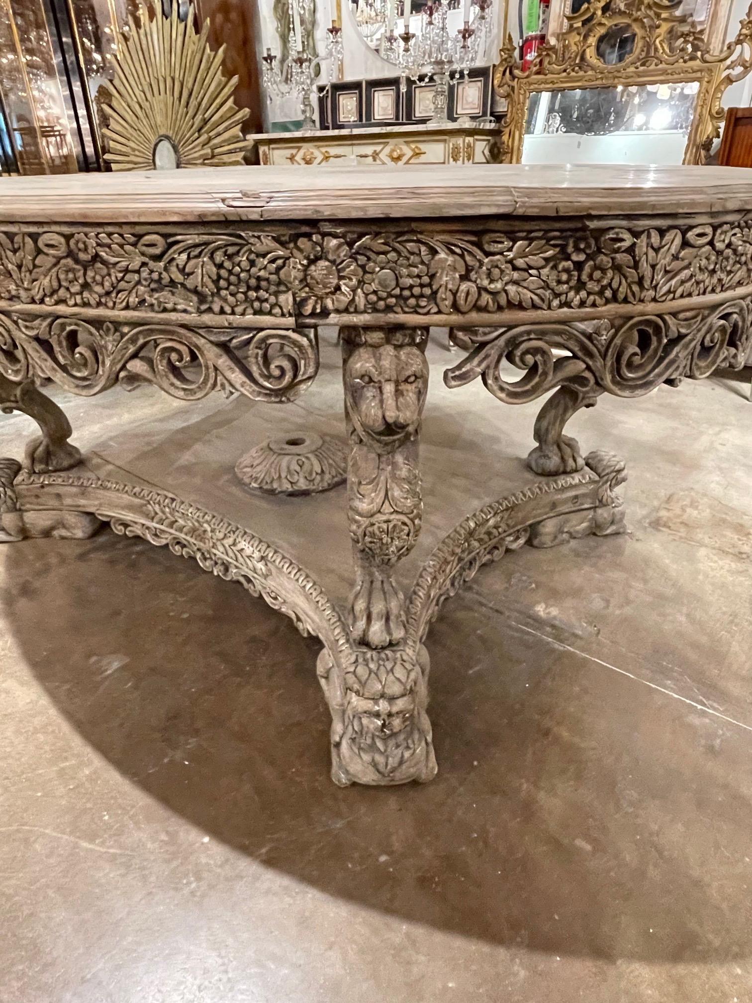 Bleached Antique French Continental Carved Oak Oval Foyer Table