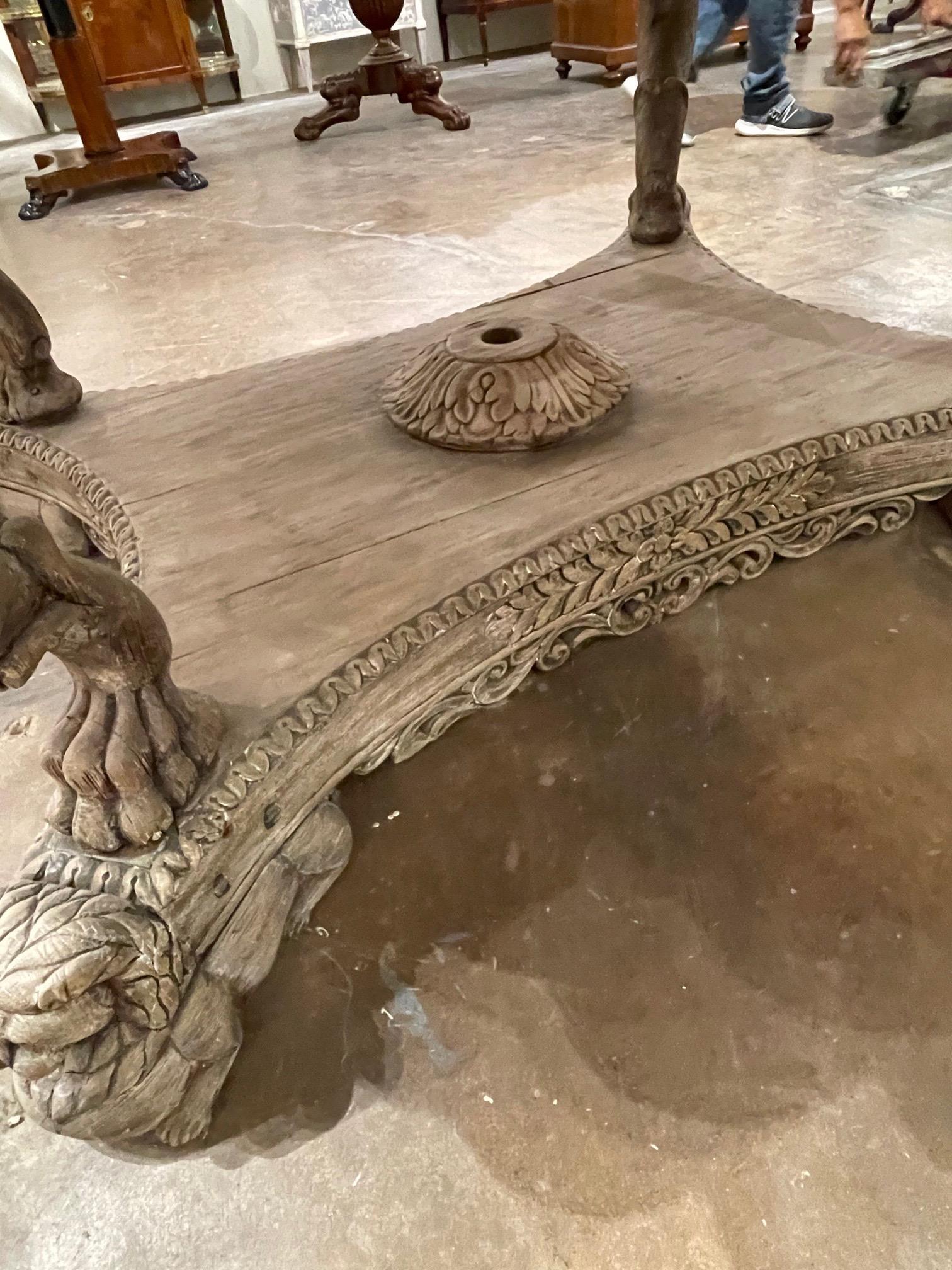 Antique French Continental Carved Oak Oval Foyer Table 2