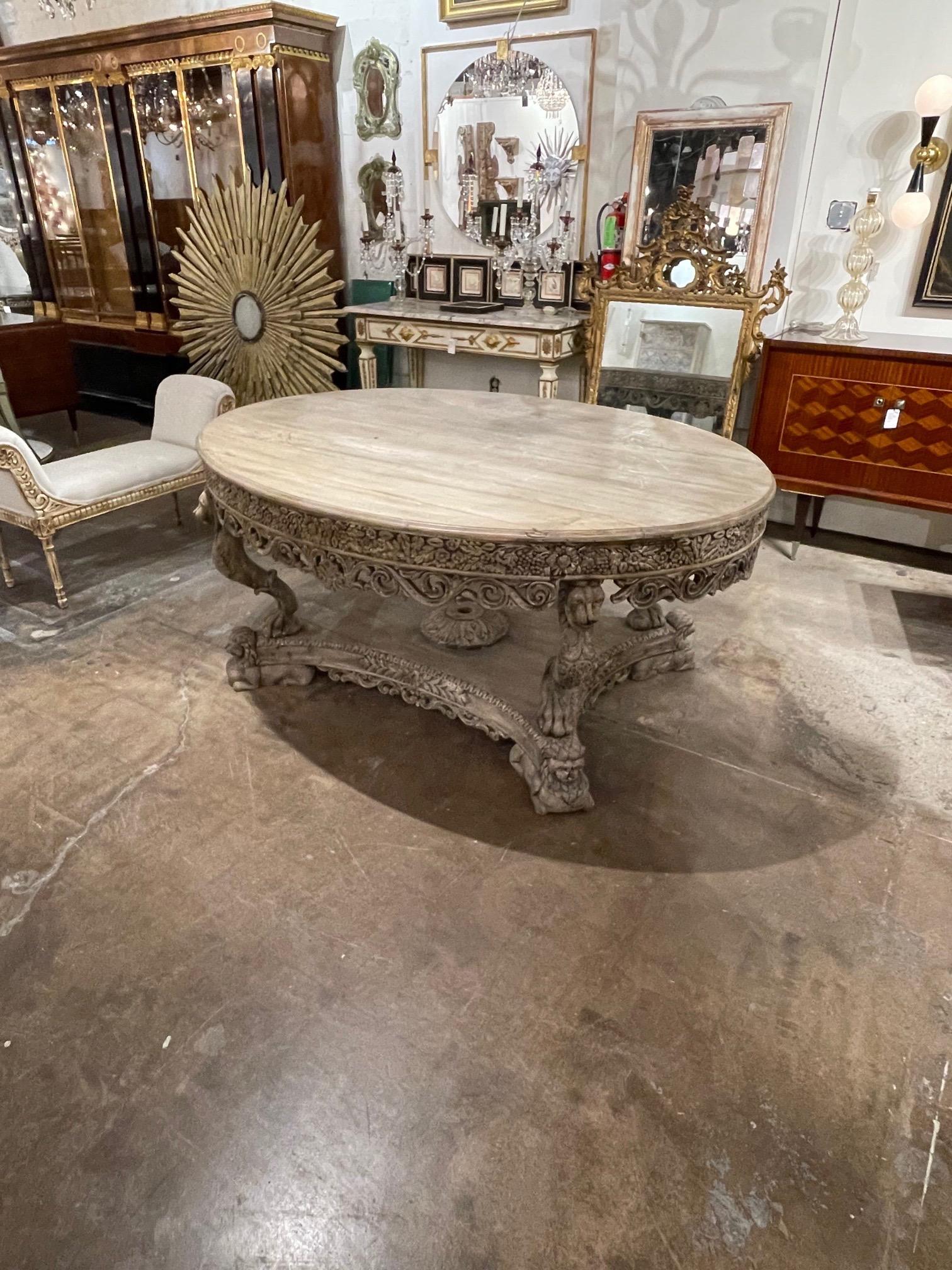 Antique French Continental Carved Oak Oval Foyer Table 3