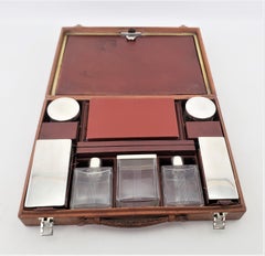 Antique French Continental Silver & Cut Glass Travelling Dresser or Vanity Set