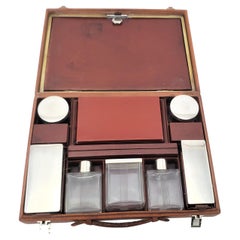 Used French Continental Silver & Cut Glass Travelling Dresser or Vanity Set