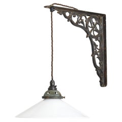 Antique French Coolie Glass Brass Wall Task Kitchen Light Lámpara