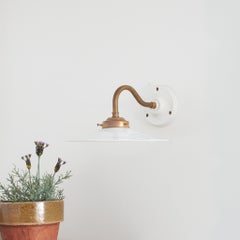 Antique French Coolie Glass Frill Brass Wall Kitchen Task Light Sconce