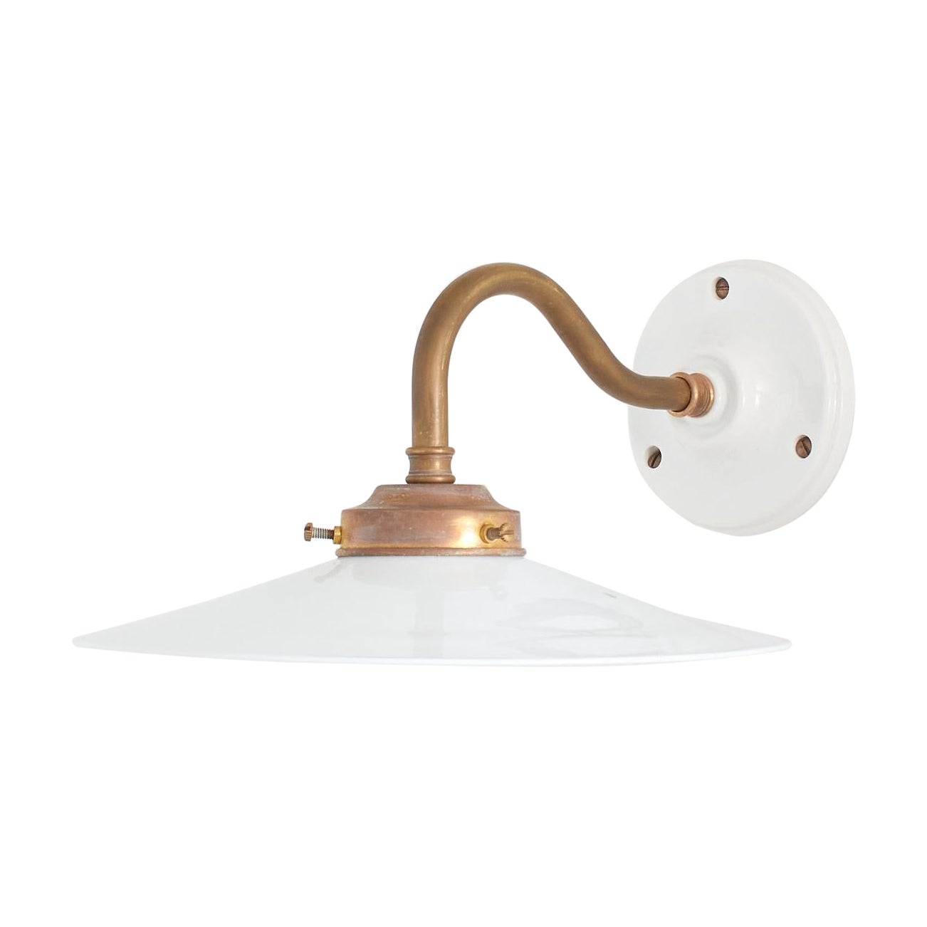 Antique French Coolie Glass Frill Brass Wall Kitchen Task Light Sconce For Sale