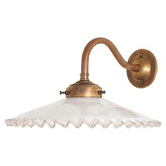 Antique French Coolie Glass Frill Brass Wall Kitchen Task Light Sconce Antique French Coolie Glass Frill Brass Wall Kitchen Task Light Sconce
