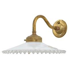 Antique French Coolie Glass Frill Brass Wall Light