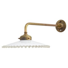 Antique French Coolie Glass Frill Brass Wall Task Kitchen Light