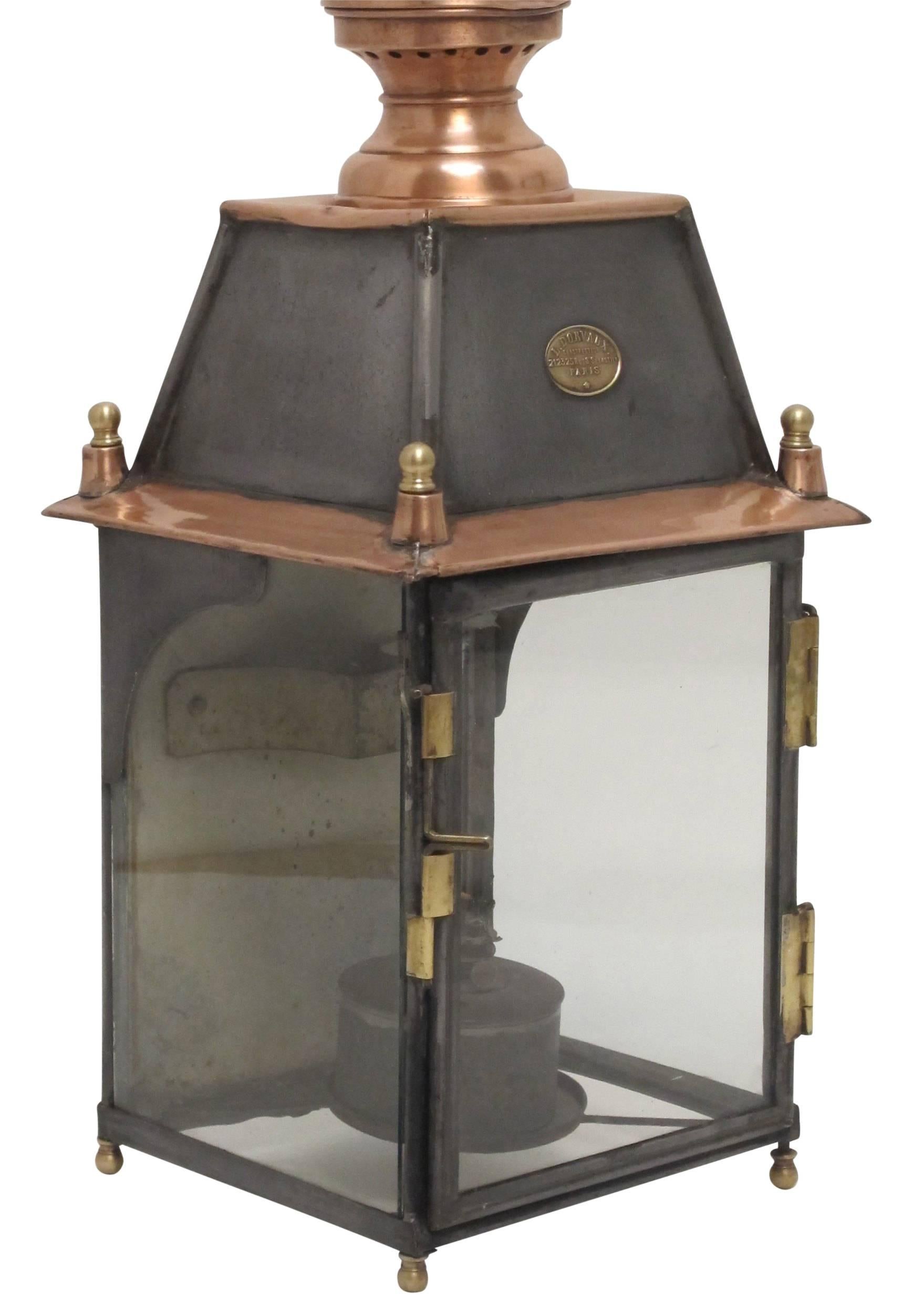 Antique French Copper and Brass Lantern, L. Dorvaux Paris, 19th Century In Excellent Condition In San Francisco, CA