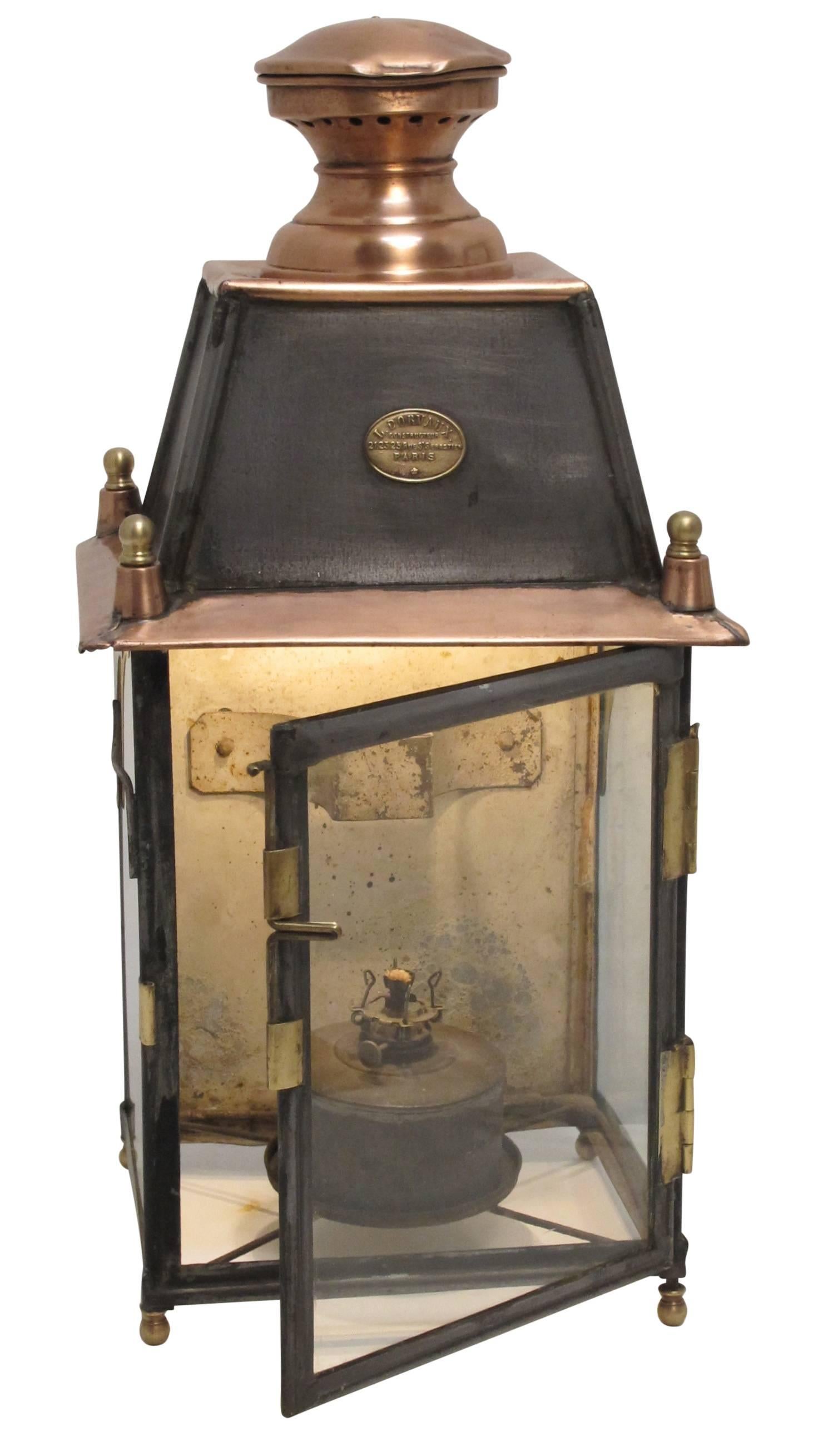 Metal Antique French Copper and Brass Lantern, L. Dorvaux Paris, 19th Century