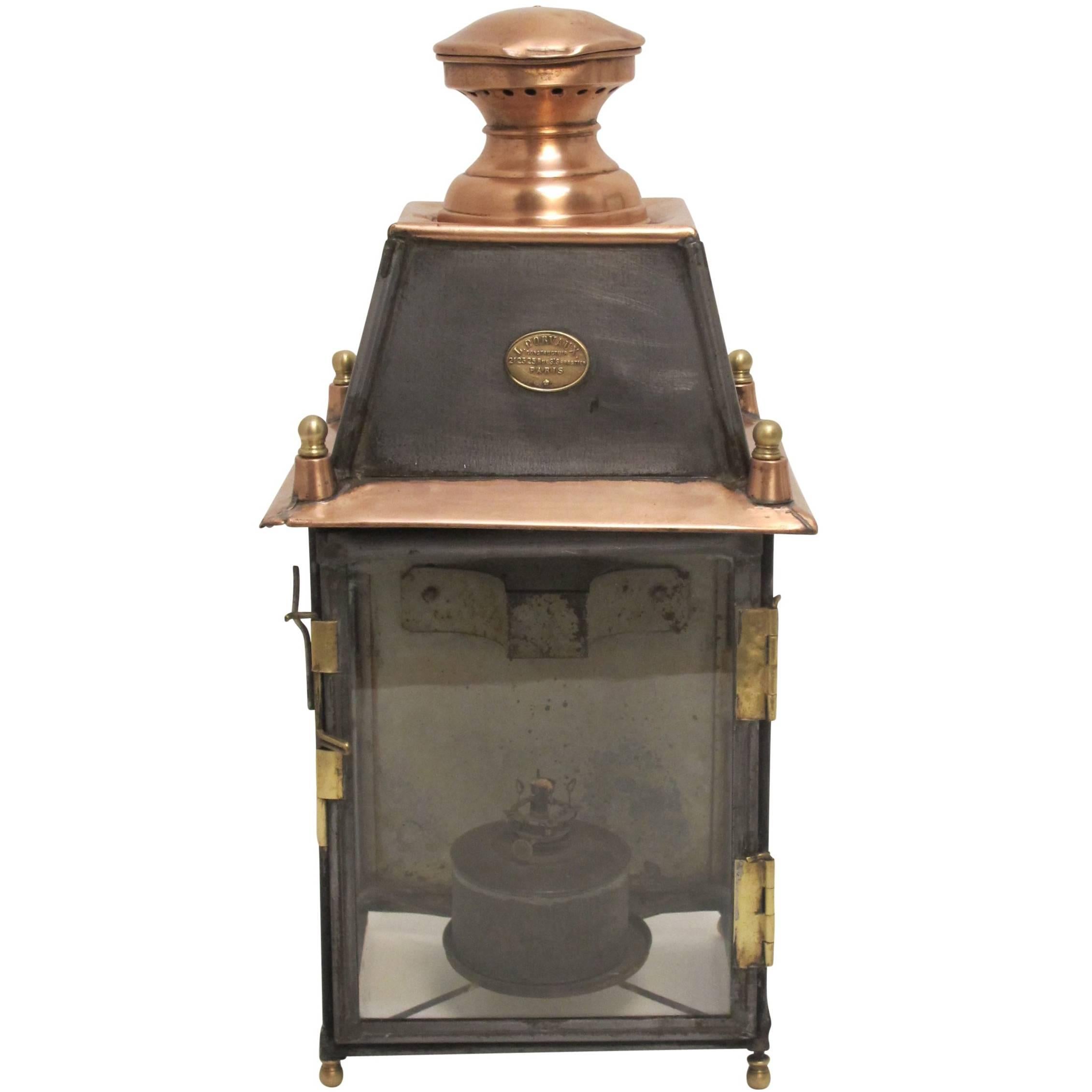 Antique French Copper and Brass Lantern, L. Dorvaux Paris, 19th Century