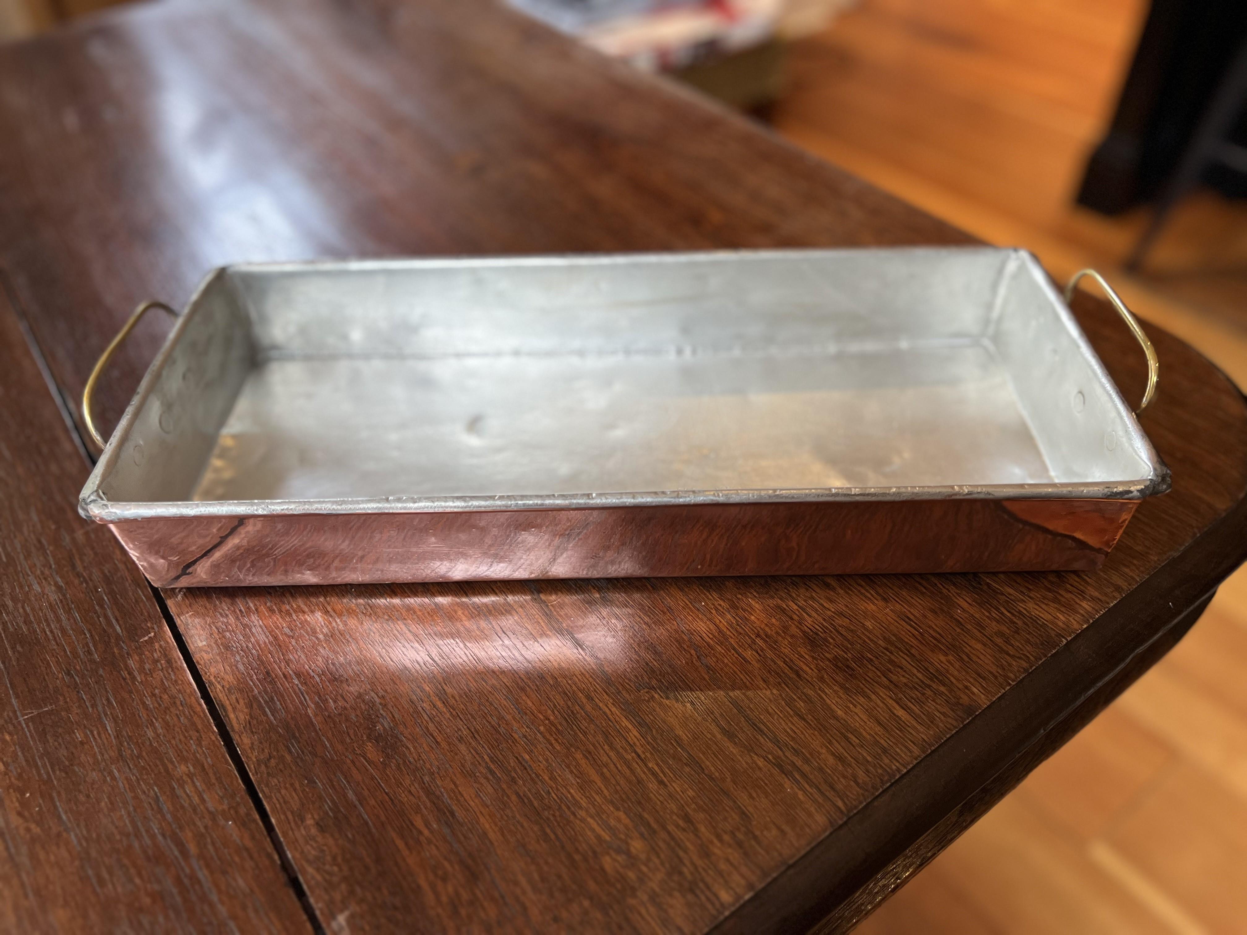 French Provincial Antique French Copper Bain Marie with Brass Handles - Retinned and Polished