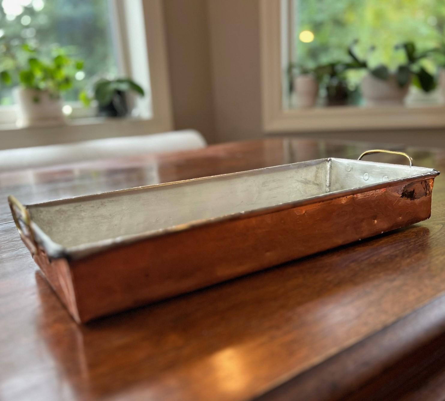 Hand-Crafted Antique French Copper Bain Marie with Brass Handles - Retinned and Polished