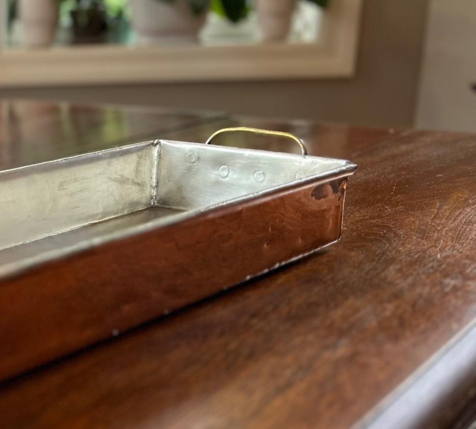 Antique French Copper Bain Marie with Brass Handles - Retinned and Polished In Good Condition In Morristown, NJ