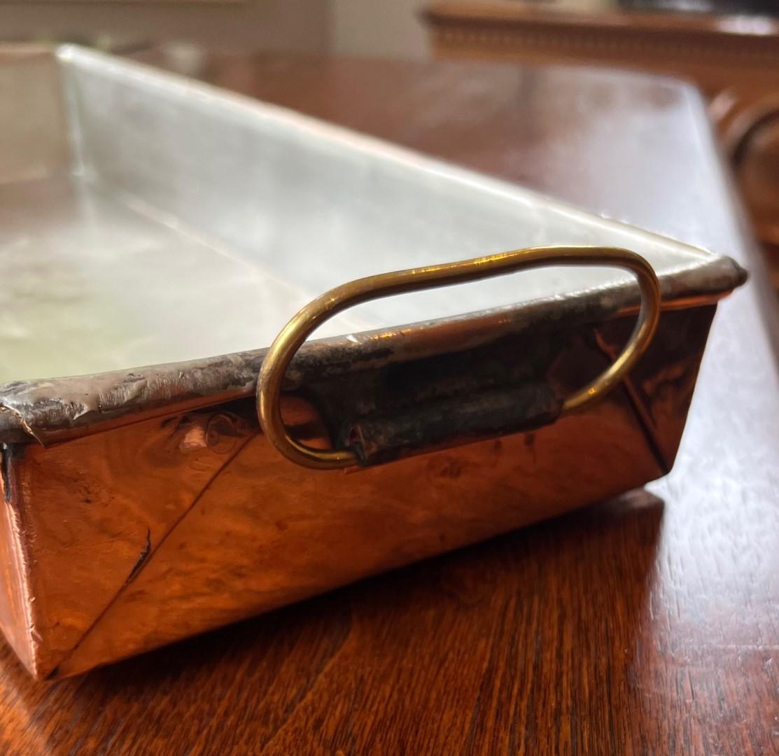 Antique French Copper Bain Marie with Brass Handles - Retinned and Polished 1