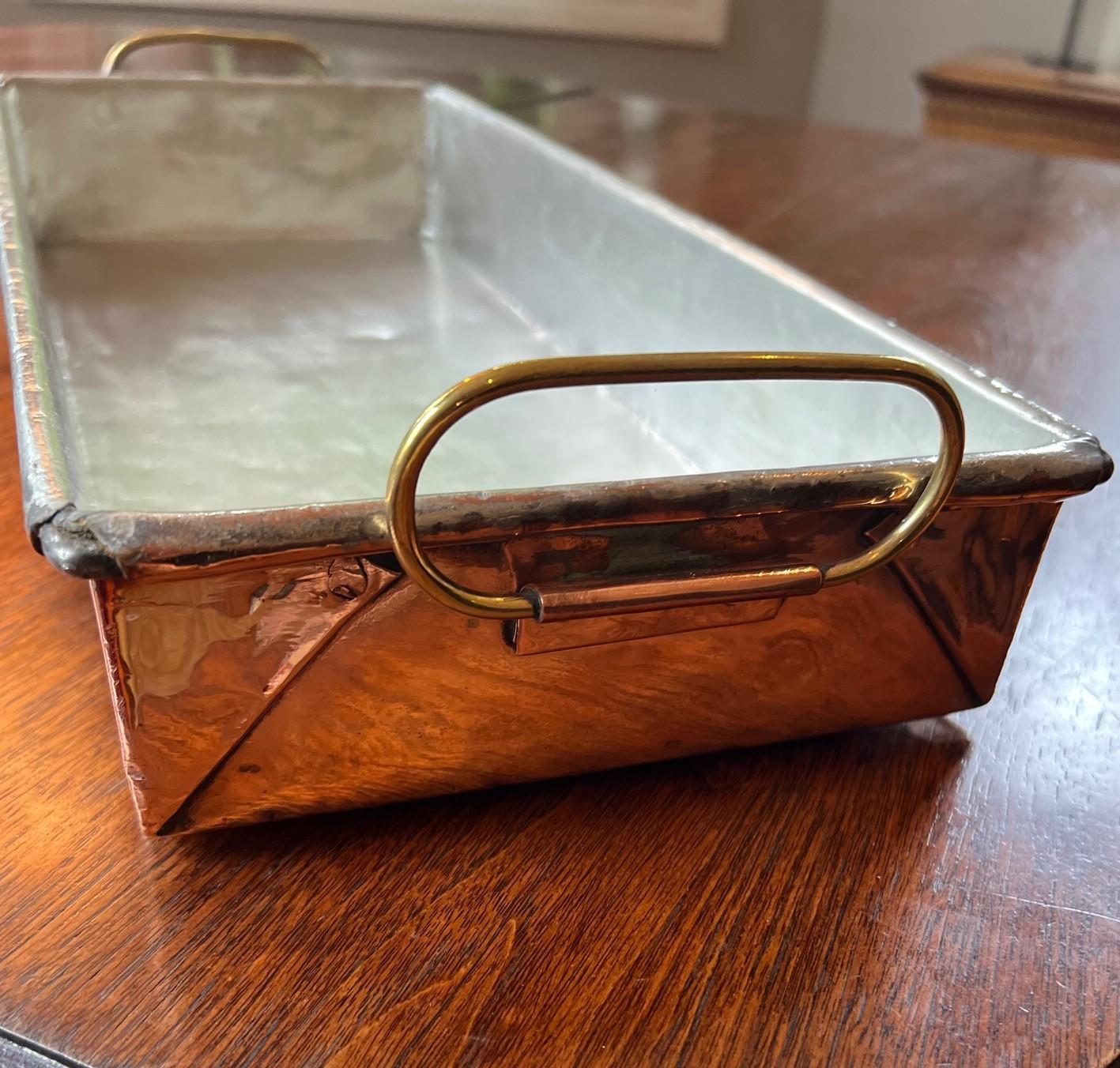 Antique French Copper Bain Marie with Brass Handles - Retinned and Polished 2