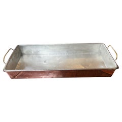 Antique French Copper Bain Marie with Brass Handles - Retinned and Polished