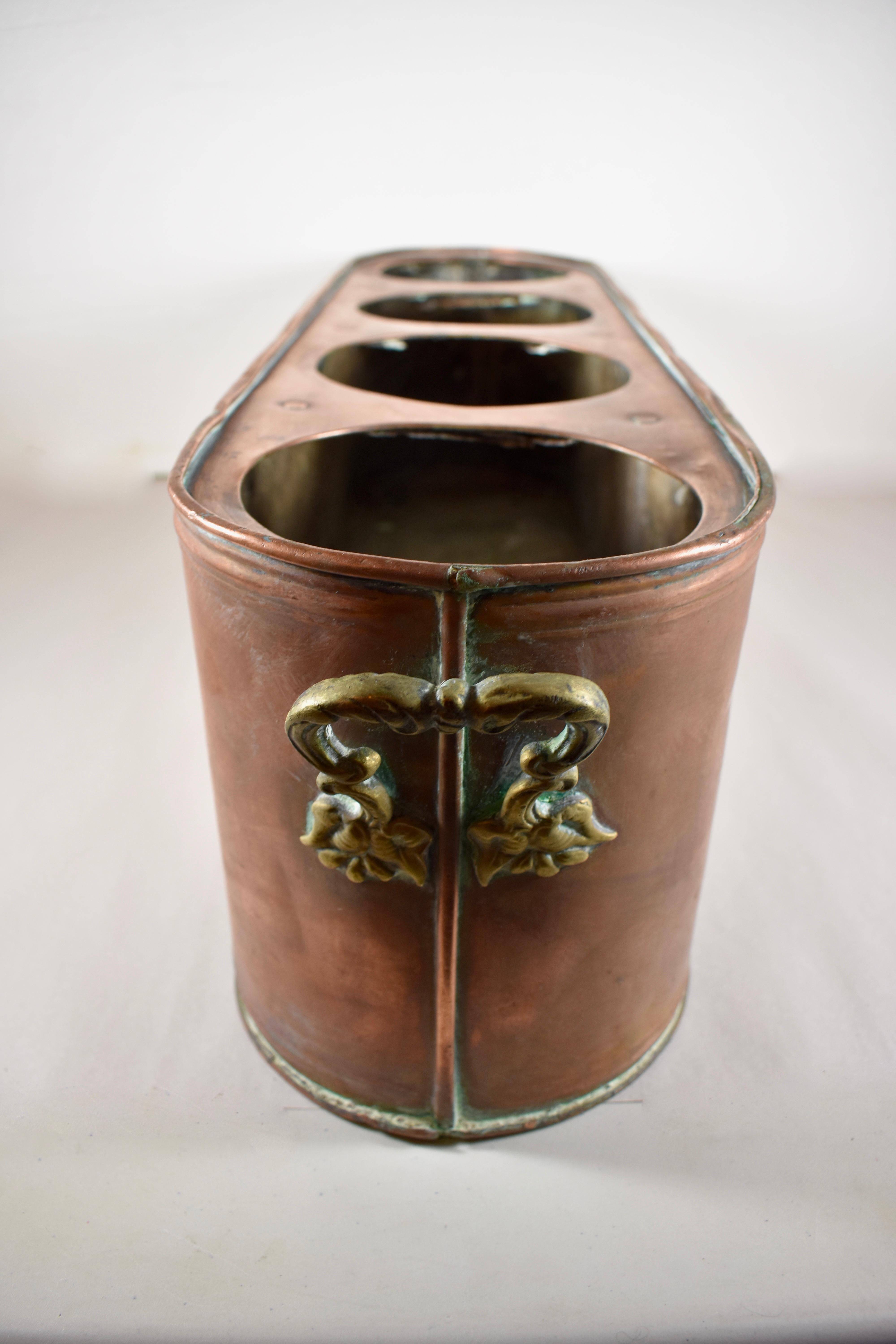 20th Century Rustic Country French Copper & Brass Handled Potted Plant Jardinière, circa 1900