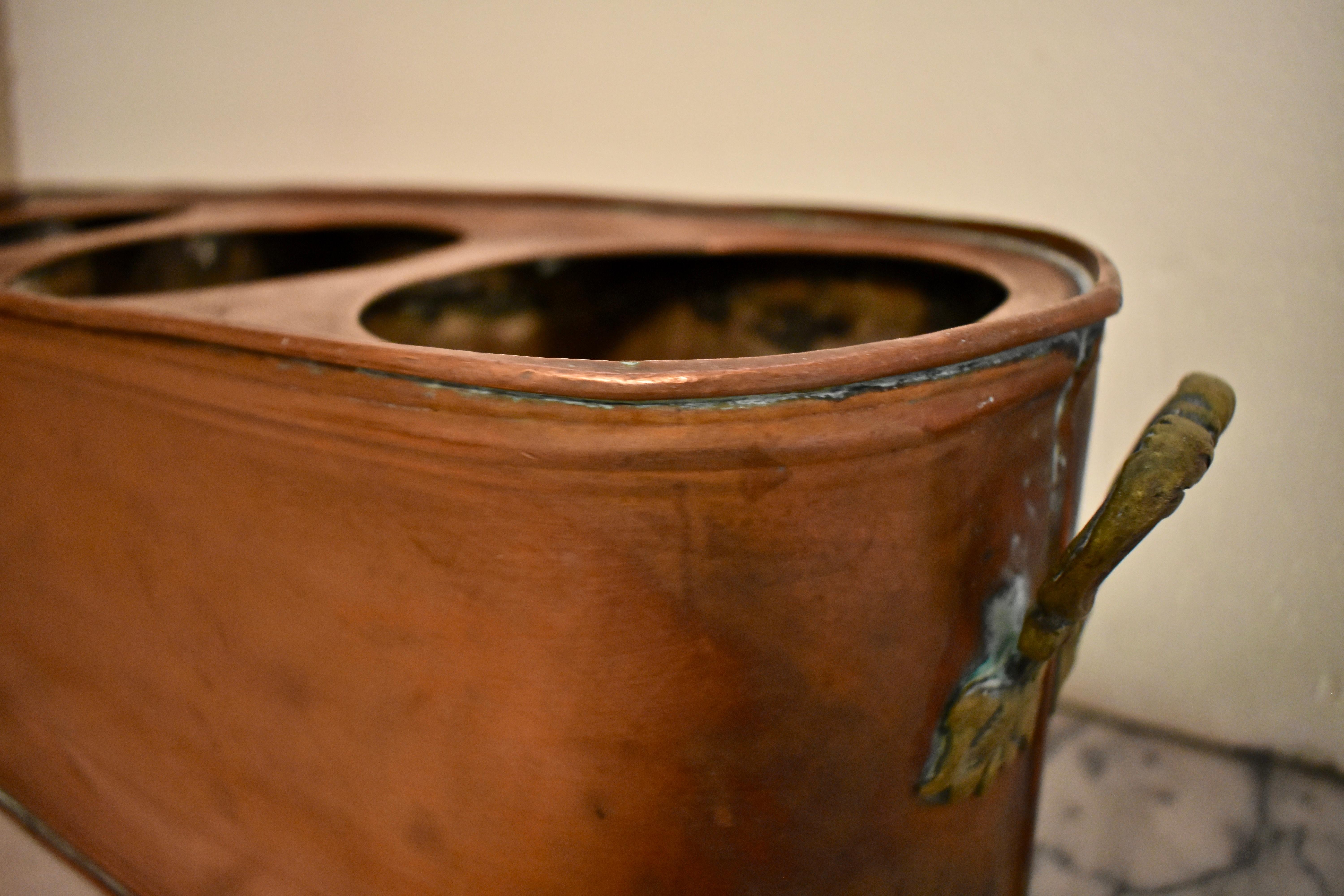 Rustic Country French Copper & Brass Handled Potted Plant Jardinière, circa 1900 1