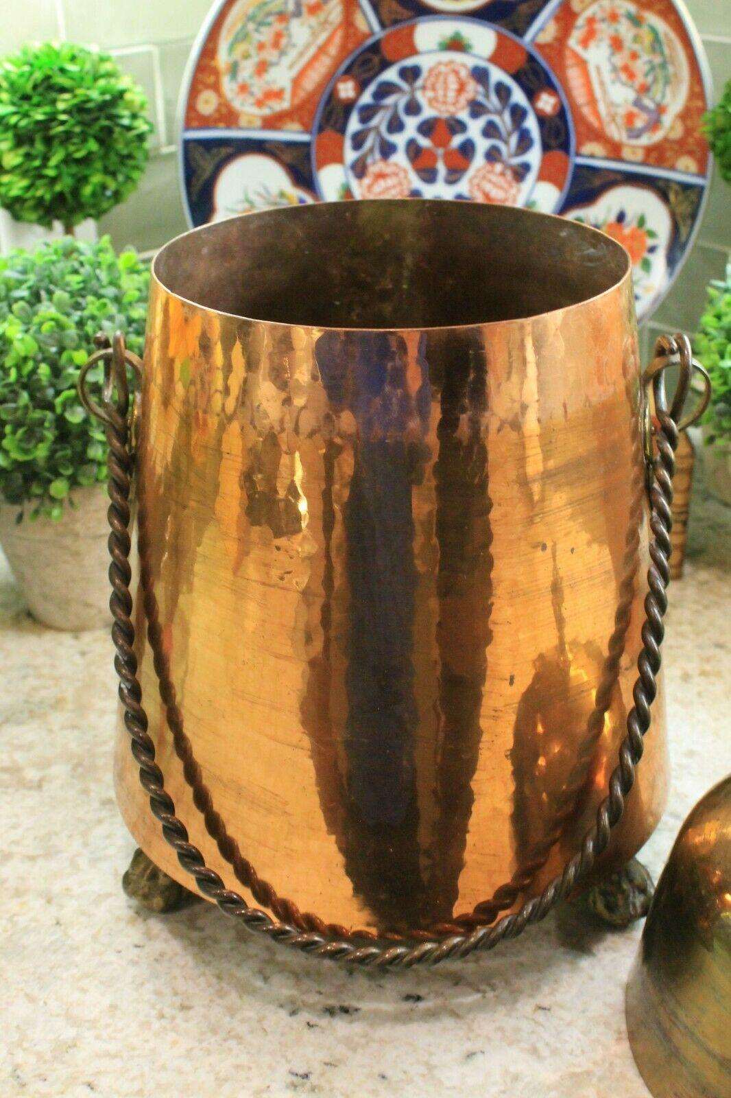 Antique French Copper & Brass Jug Vessel with Lid & Handle Hand Seamed 19th C 5