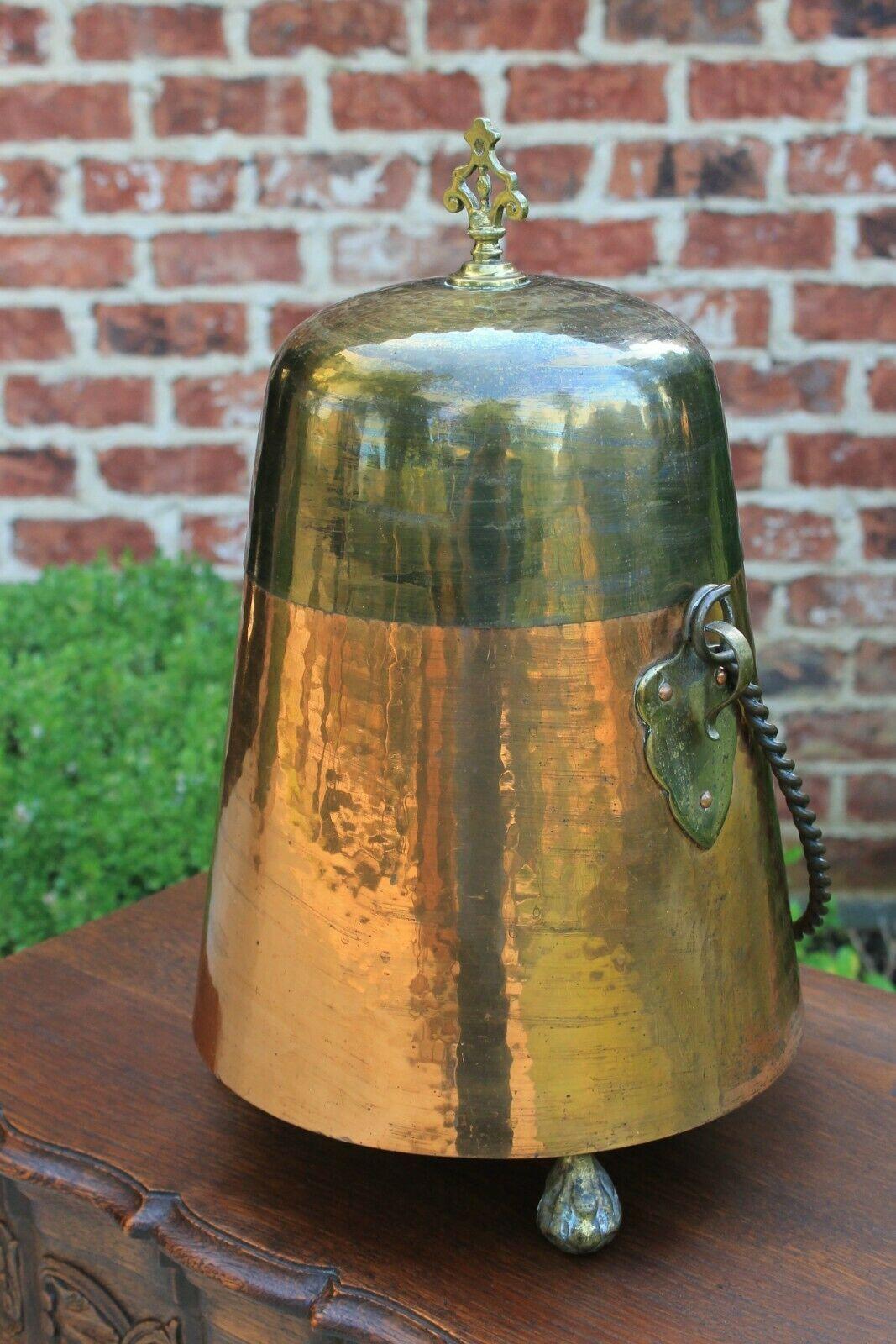 Antique French Copper & Brass Jug Vessel with Lid & Handle Hand Seamed 19th C In Good Condition In Tyler, TX