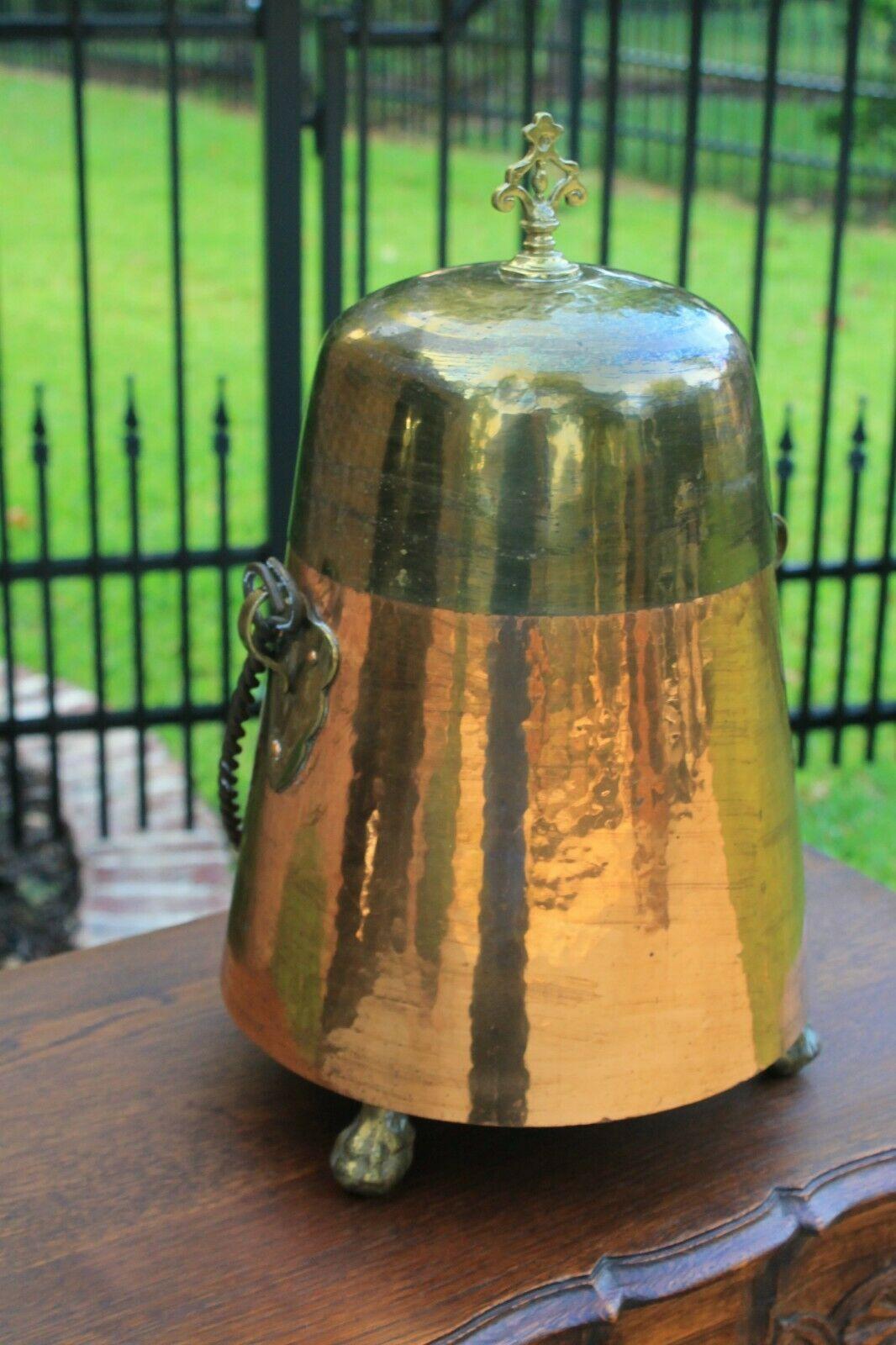 19th Century Antique French Copper & Brass Jug Vessel with Lid & Handle Hand Seamed 19th C