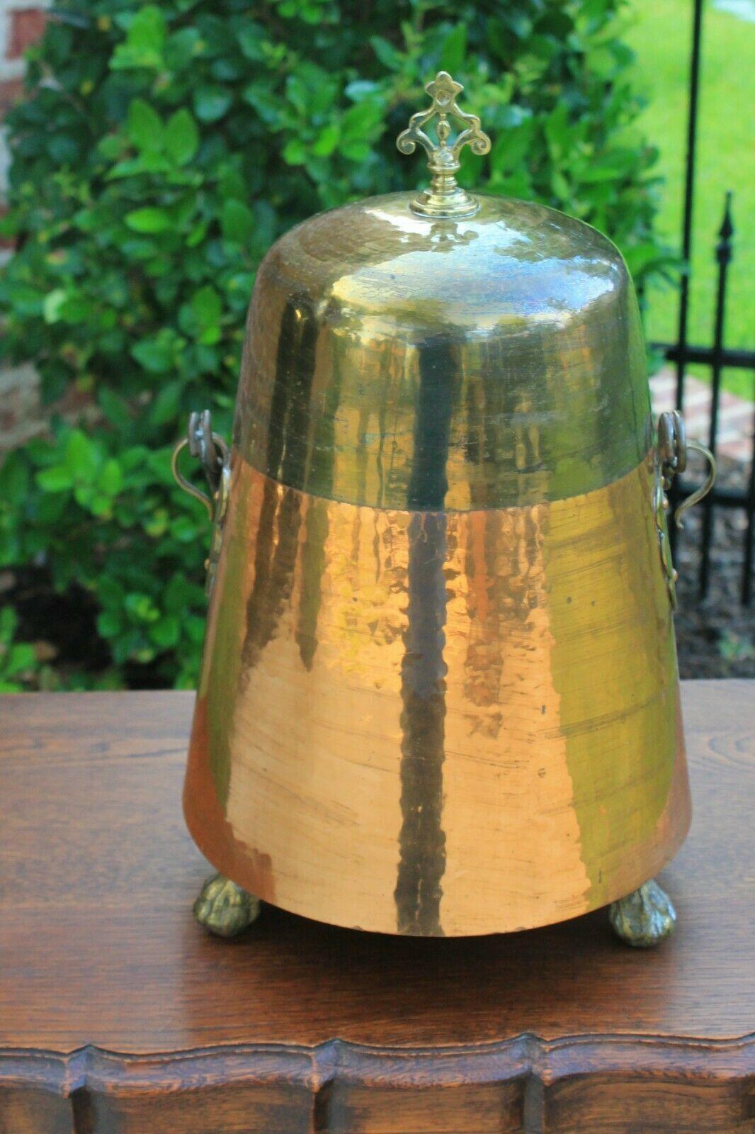 Antique French Copper & Brass Jug Vessel with Lid & Handle Hand Seamed 19th C 3