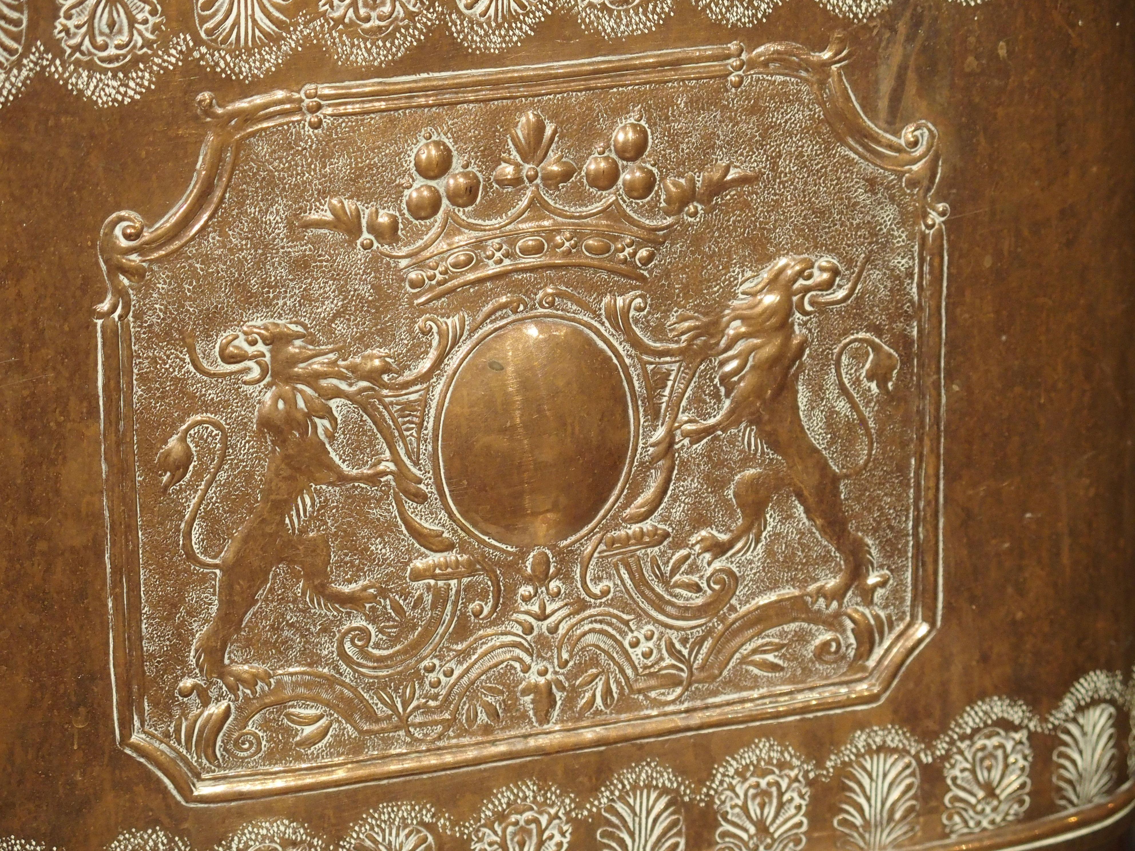 Antique French Copper Coat of Arms Lavabo and Basin on Wooden Wall Stand 7