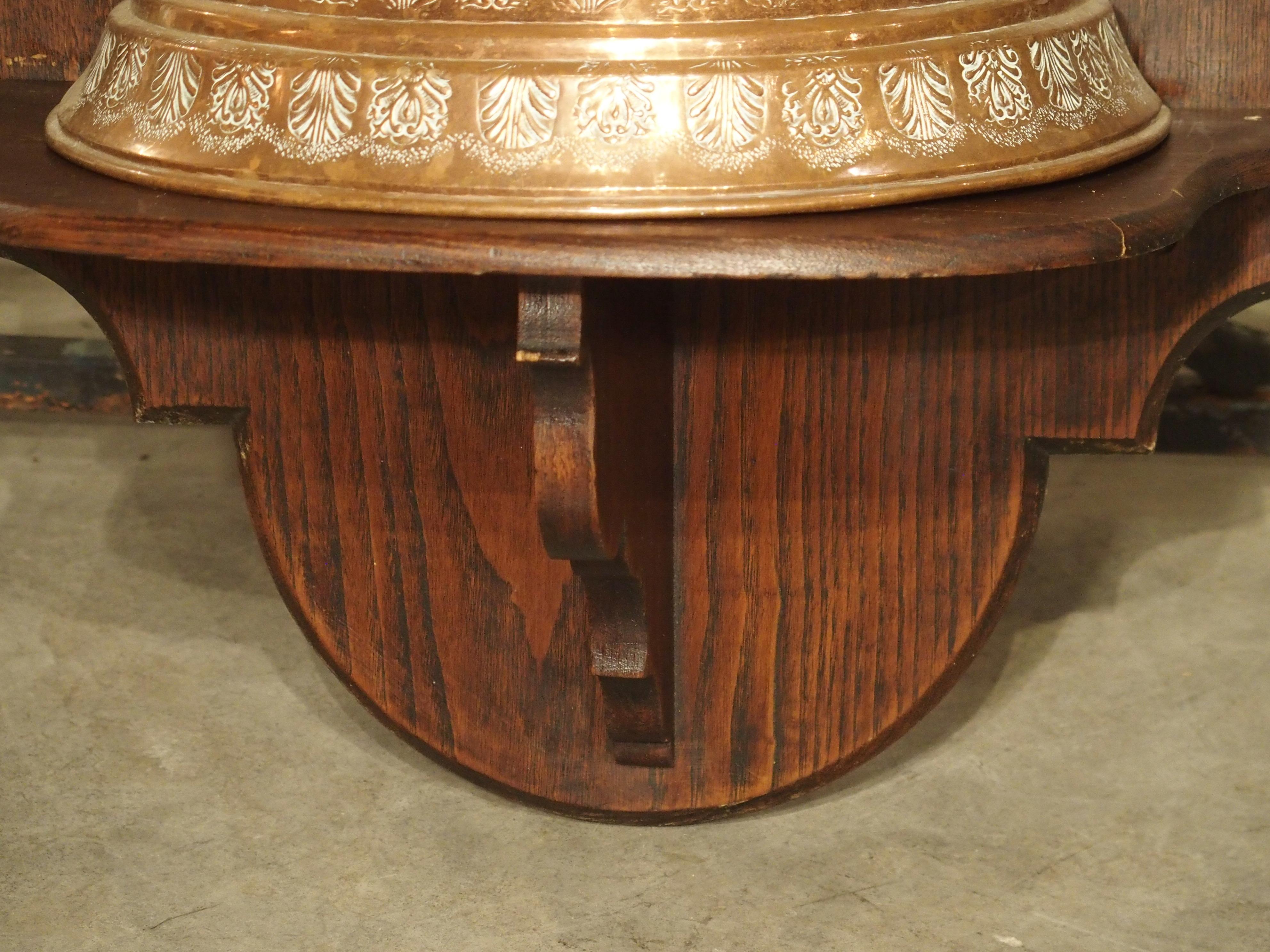 19th Century Antique French Copper Coat of Arms Lavabo and Basin on Wooden Wall Stand For Sale