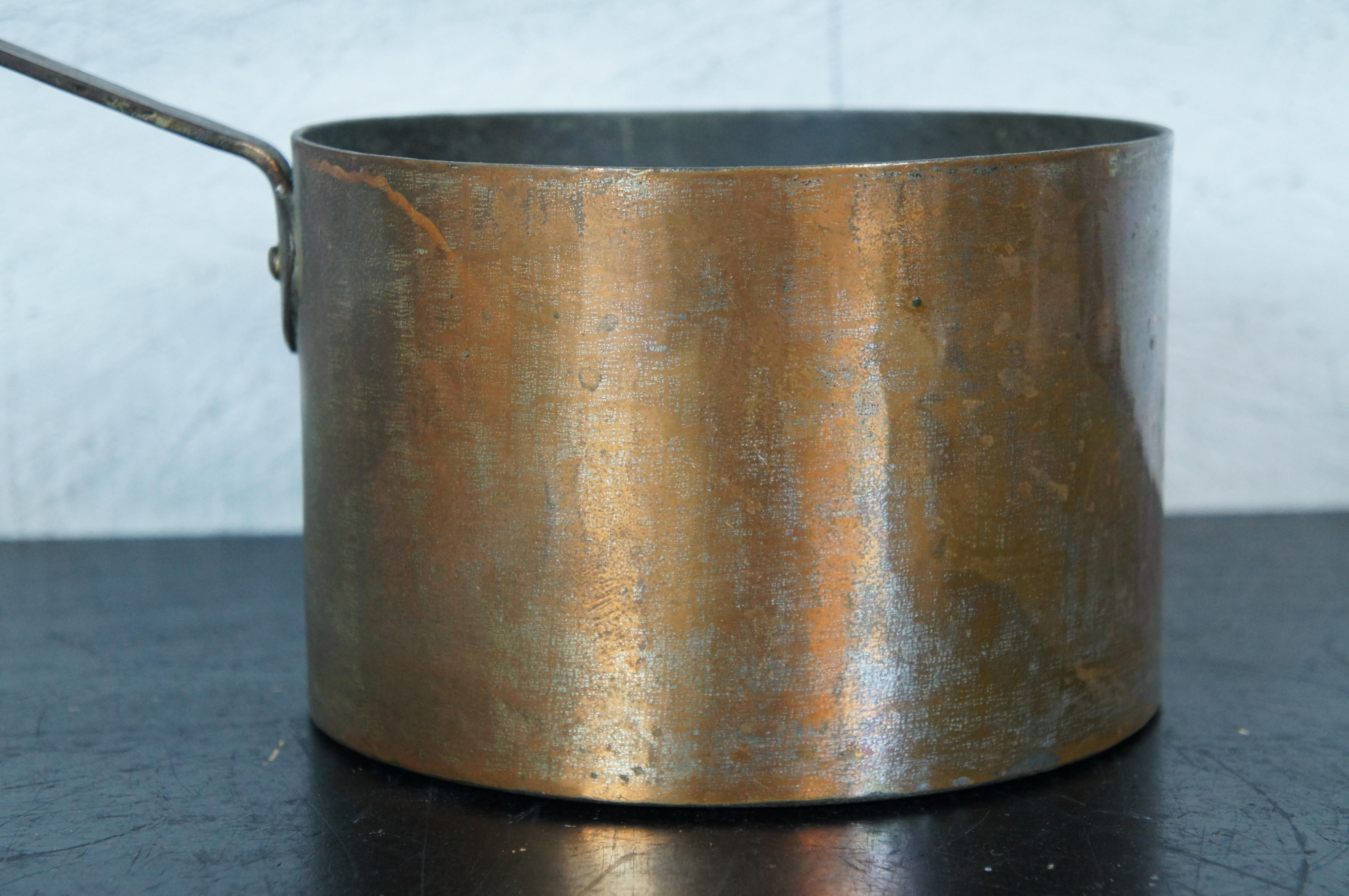 Antique French Copper Country Farmhouse Sauce Saute Pan Cook Pot 2