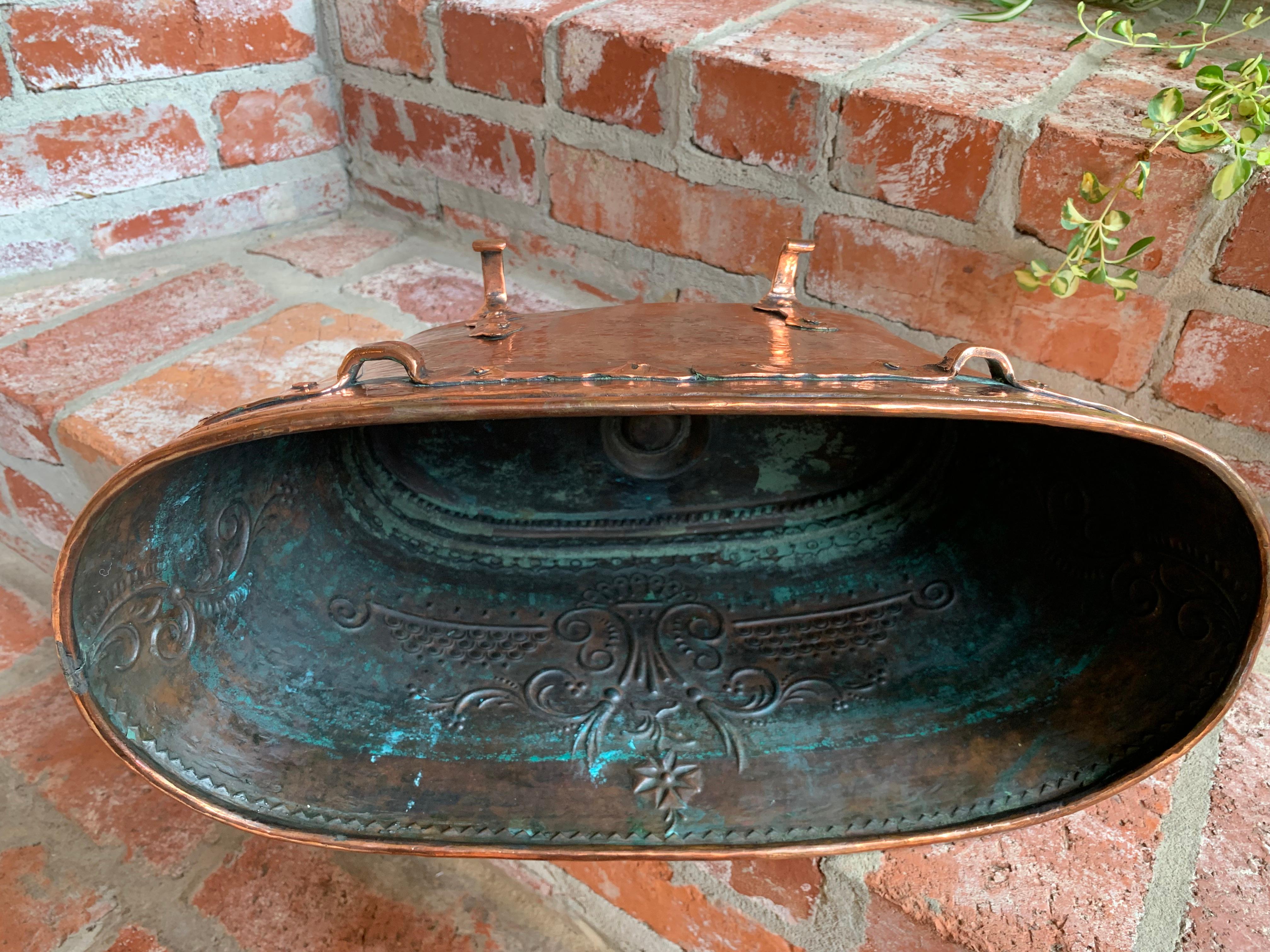 Antique French Copper Embossed Planter Jardinière Cachepot Oval Wine Bucket 6