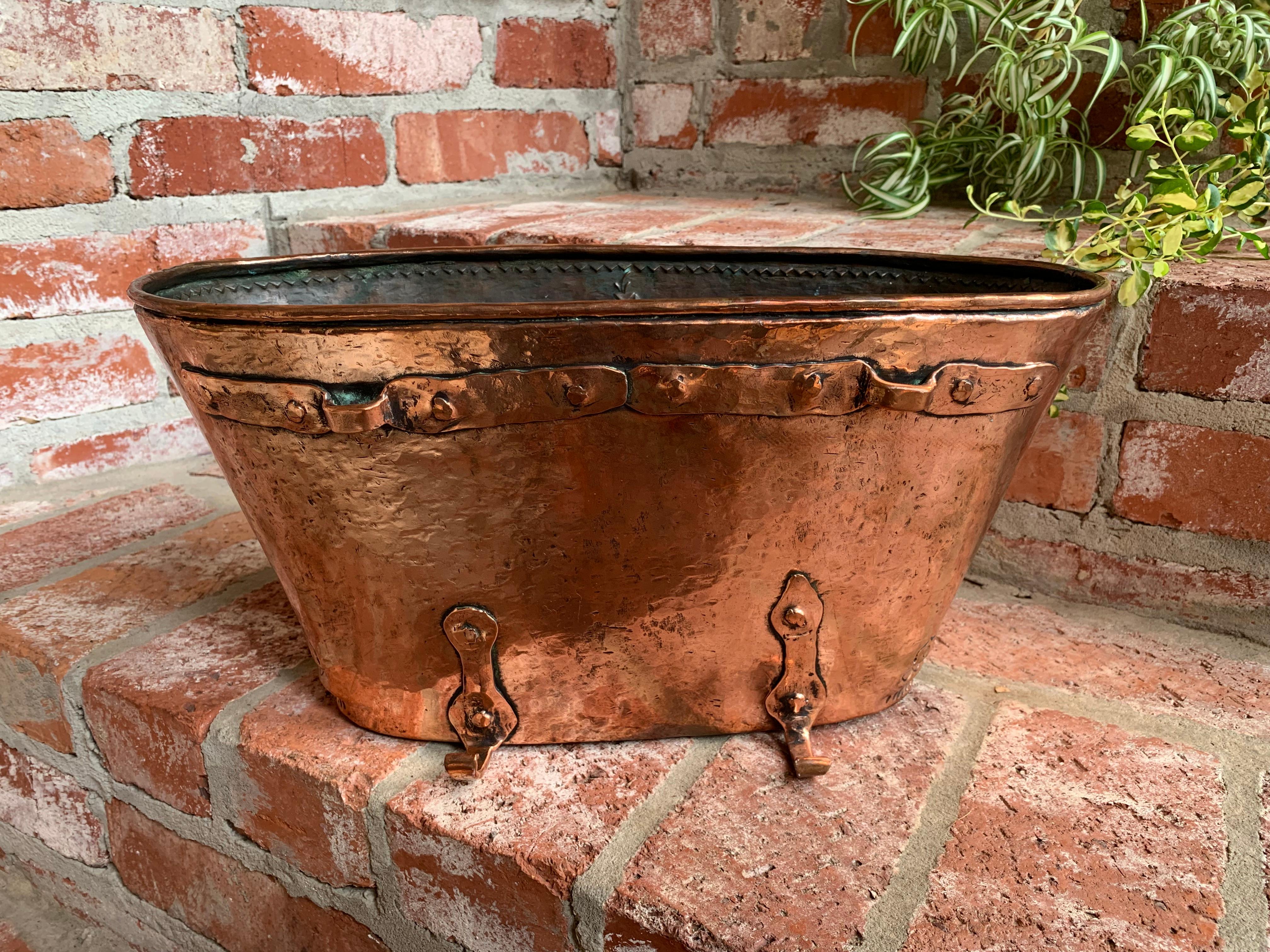 Antique French Copper Embossed Planter Jardinière Cachepot Oval Wine Bucket 3