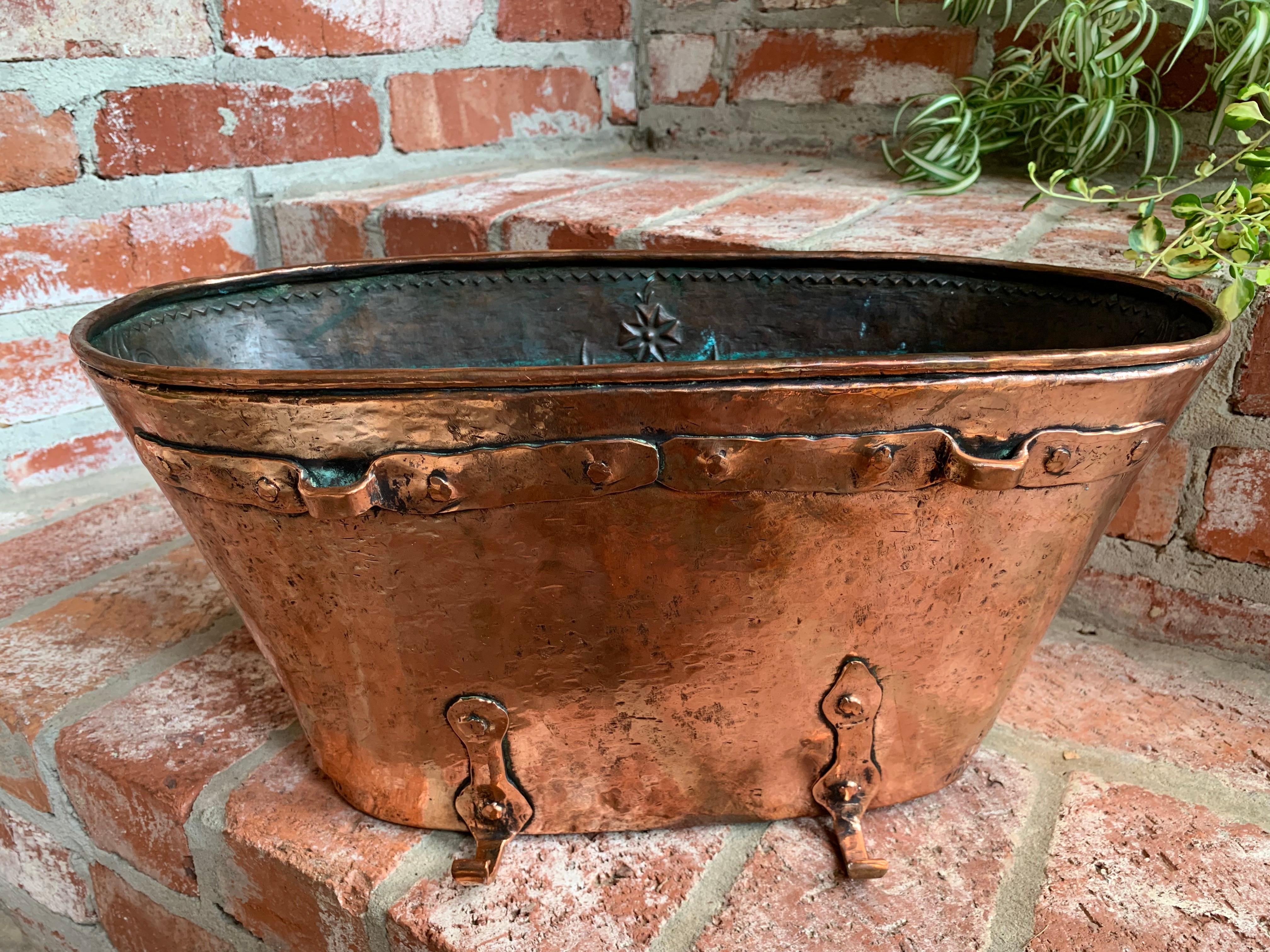 Antique French Copper Embossed Planter Jardinière Cachepot Oval Wine Bucket 4