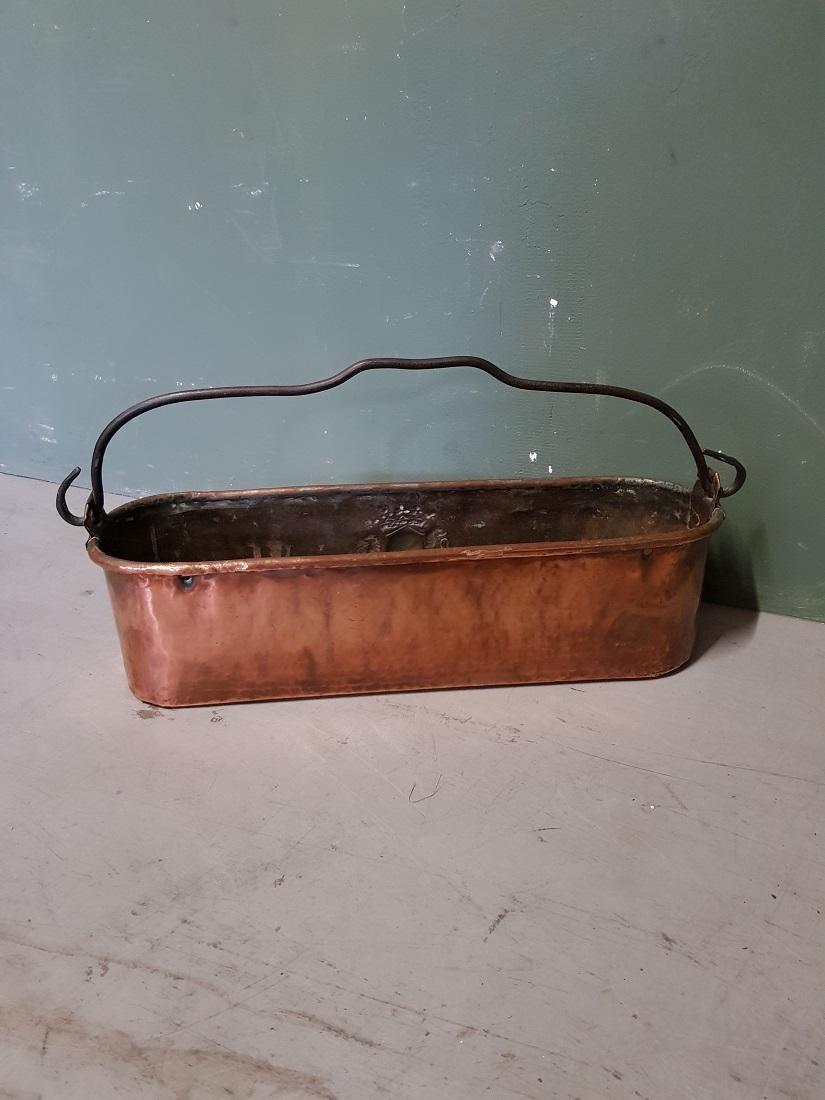 19th Century Antique French Copper Fish Pan Decorated with Coat of Arms For Sale